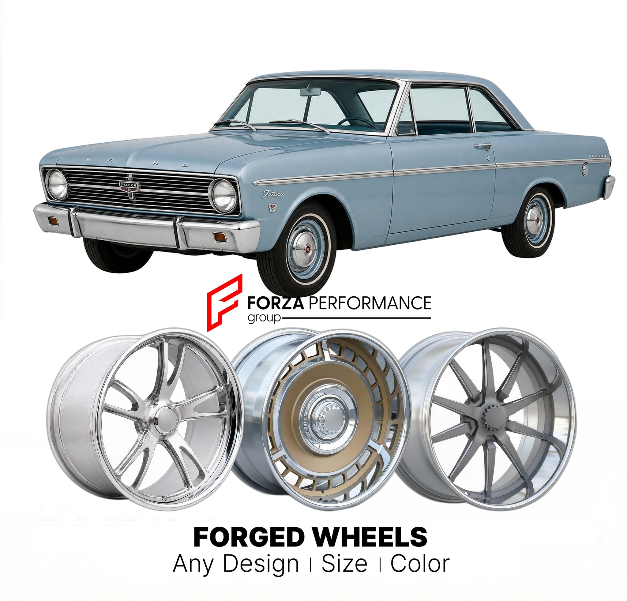 CUSTOM CLASSIC VINTAGE RESTOMOD RETRO OLD SCHOOL FORGED WHEELS RIMS for FORD FALCON FUTURA 1964 - 1965