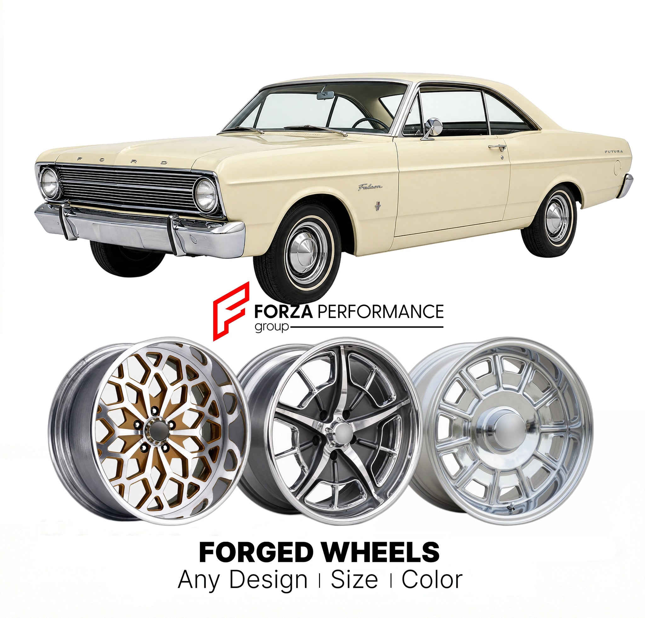 CUSTOM CLASSIC VINTAGE RESTOMOD RETRO OLD SCHOOL FORGED WHEELS RIMS for FORD FALCON FUTURA 1966 - 1970
