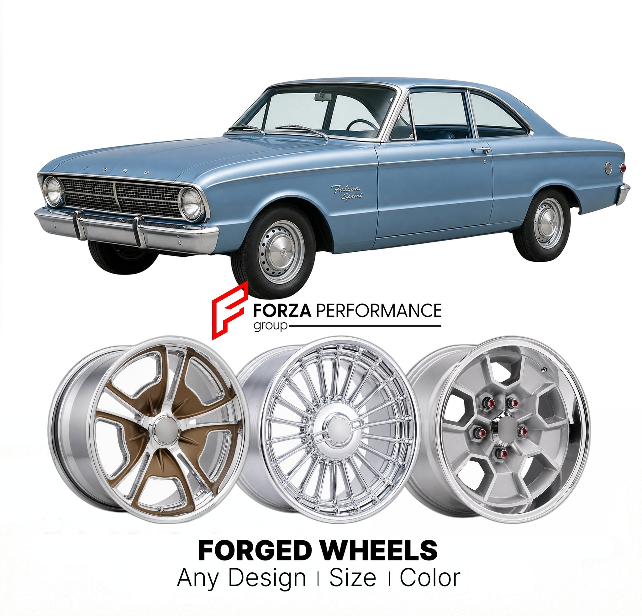 CUSTOM CLASSIC VINTAGE RESTOMOD RETRO OLD SCHOOL FORGED WHEELS RIMS for FORD FALCON SPRINT 1963 - 1963