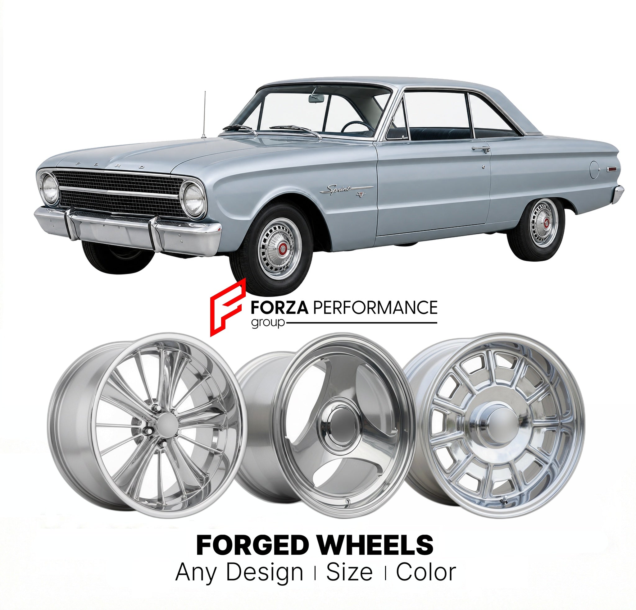 CUSTOM CLASSIC VINTAGE RESTOMOD RETRO OLD SCHOOL FORGED WHEELS RIMS for FORD FALCON SPRINT 1964 - 1965