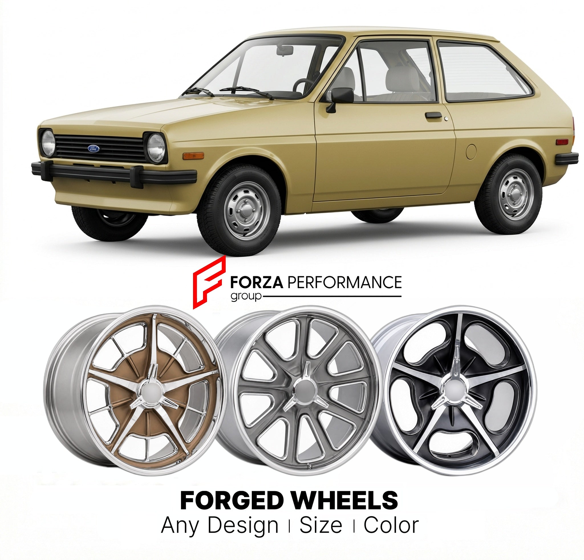 CUSTOM CLASSIC VINTAGE RESTOMOD RETRO OLD SCHOOL FORGED WHEELS RIMS for FORD FIESTA 1976 - 1980