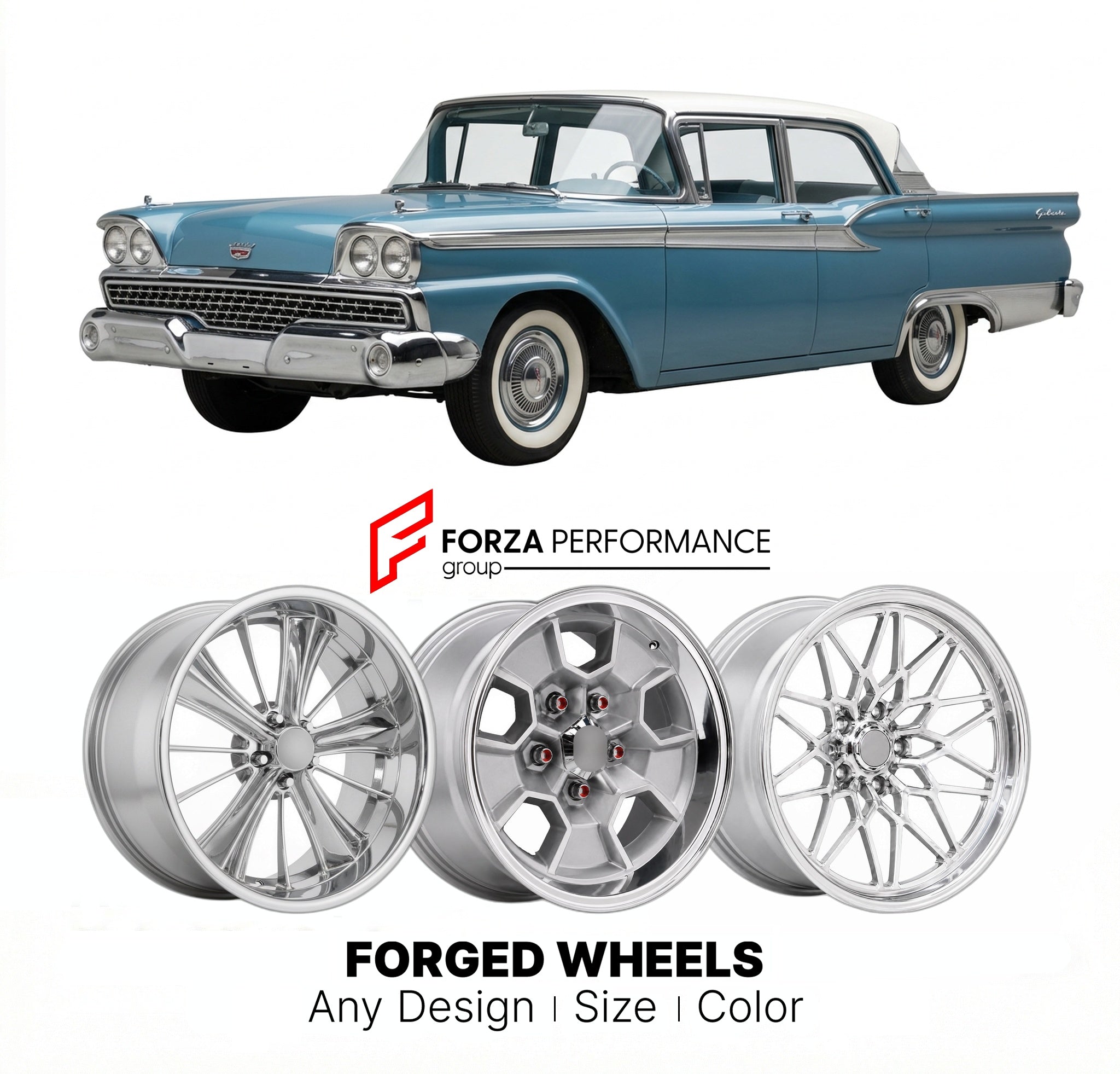 CUSTOM CLASSIC VINTAGE RESTOMOD RETRO OLD SCHOOL FORGED WHEELS RIMS for FORD GALAXIE 1959 - 1960