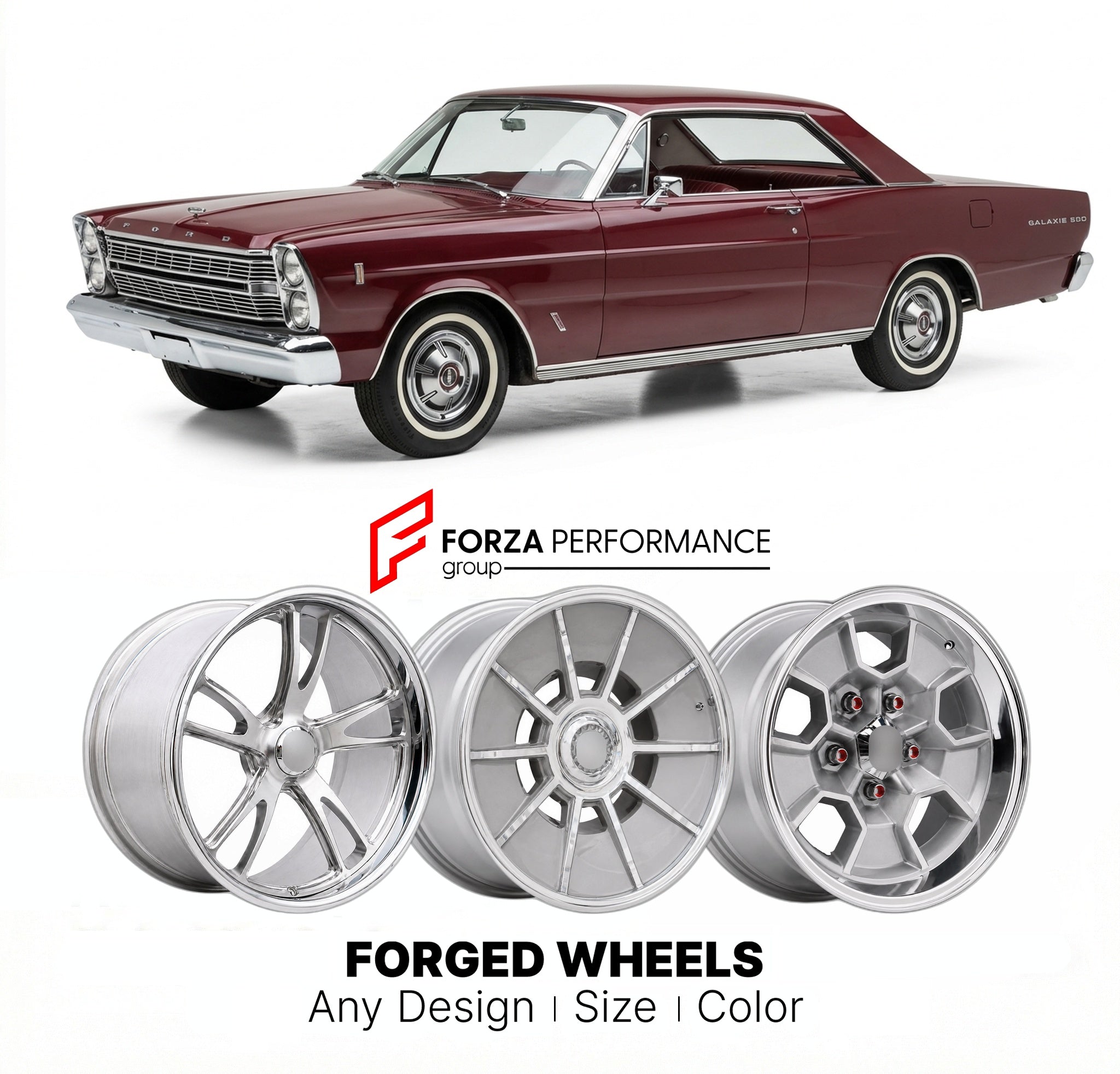 CUSTOM CLASSIC VINTAGE RESTOMOD RETRO OLD SCHOOL FORGED WHEELS RIMS for FORD GALAXIE 1965 - 1968