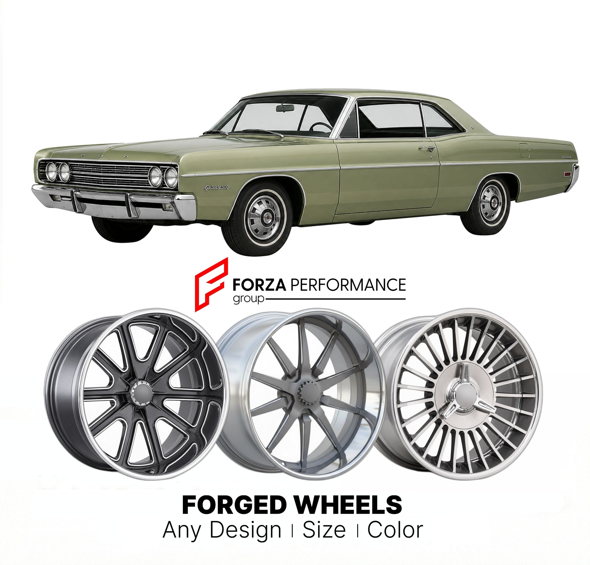 CUSTOM CLASSIC VINTAGE RESTOMOD RETRO OLD SCHOOL FORGED WHEELS RIMS for FORD GALAXIE 1969 - 1974
