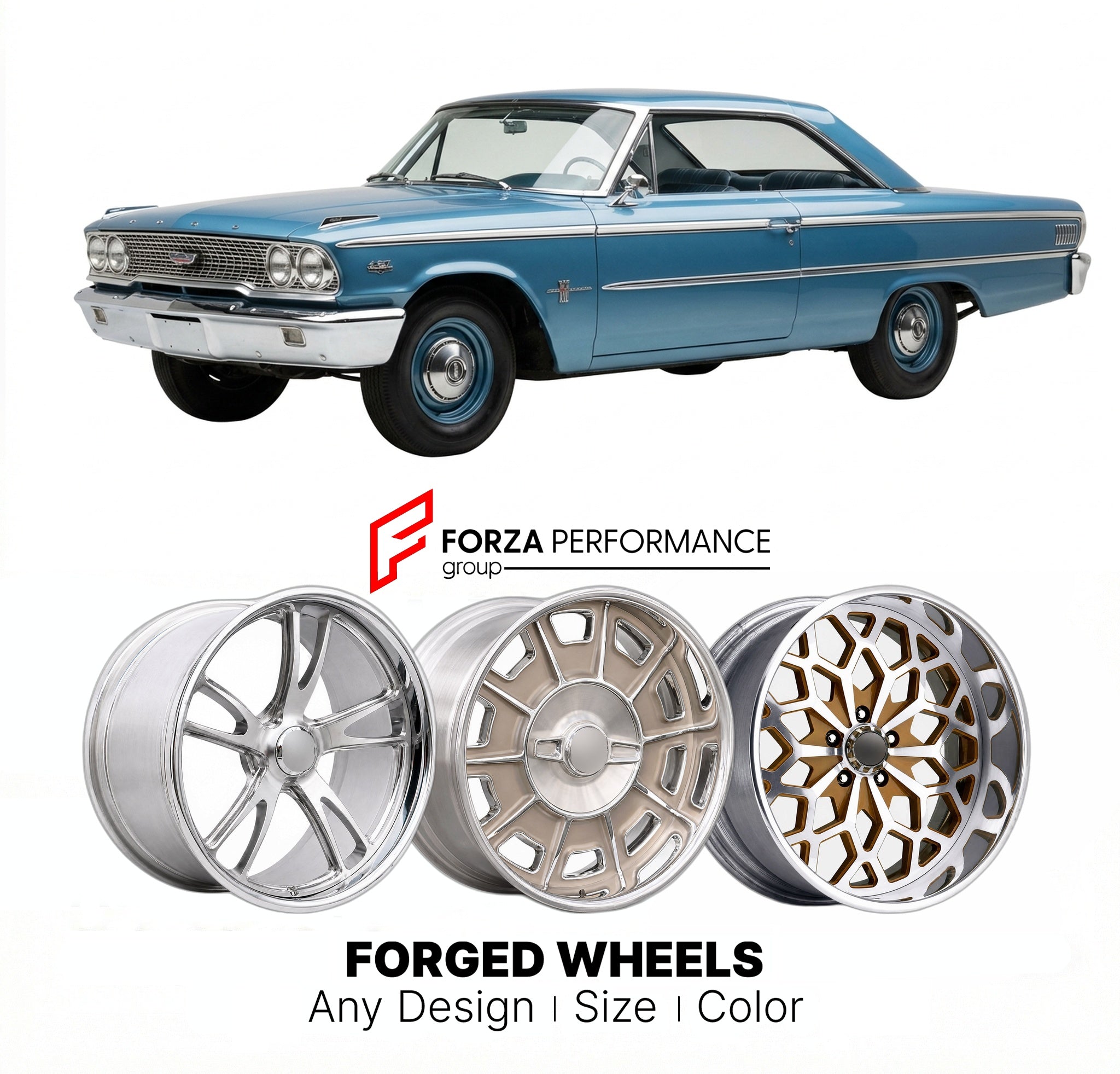 CUSTOM CLASSIC VINTAGE RESTOMOD RETRO OLD SCHOOL FORGED WHEELS RIMS for FORD GALAXIE 427 1963 - 1964
