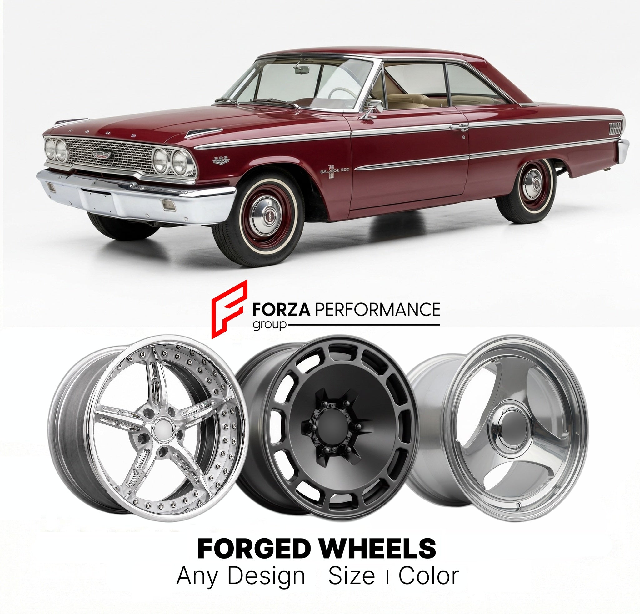 CUSTOM CLASSIC VINTAGE RESTOMOD RETRO OLD SCHOOL FORGED WHEELS RIMS for FORD GALAXIE 500 1963 - 1964