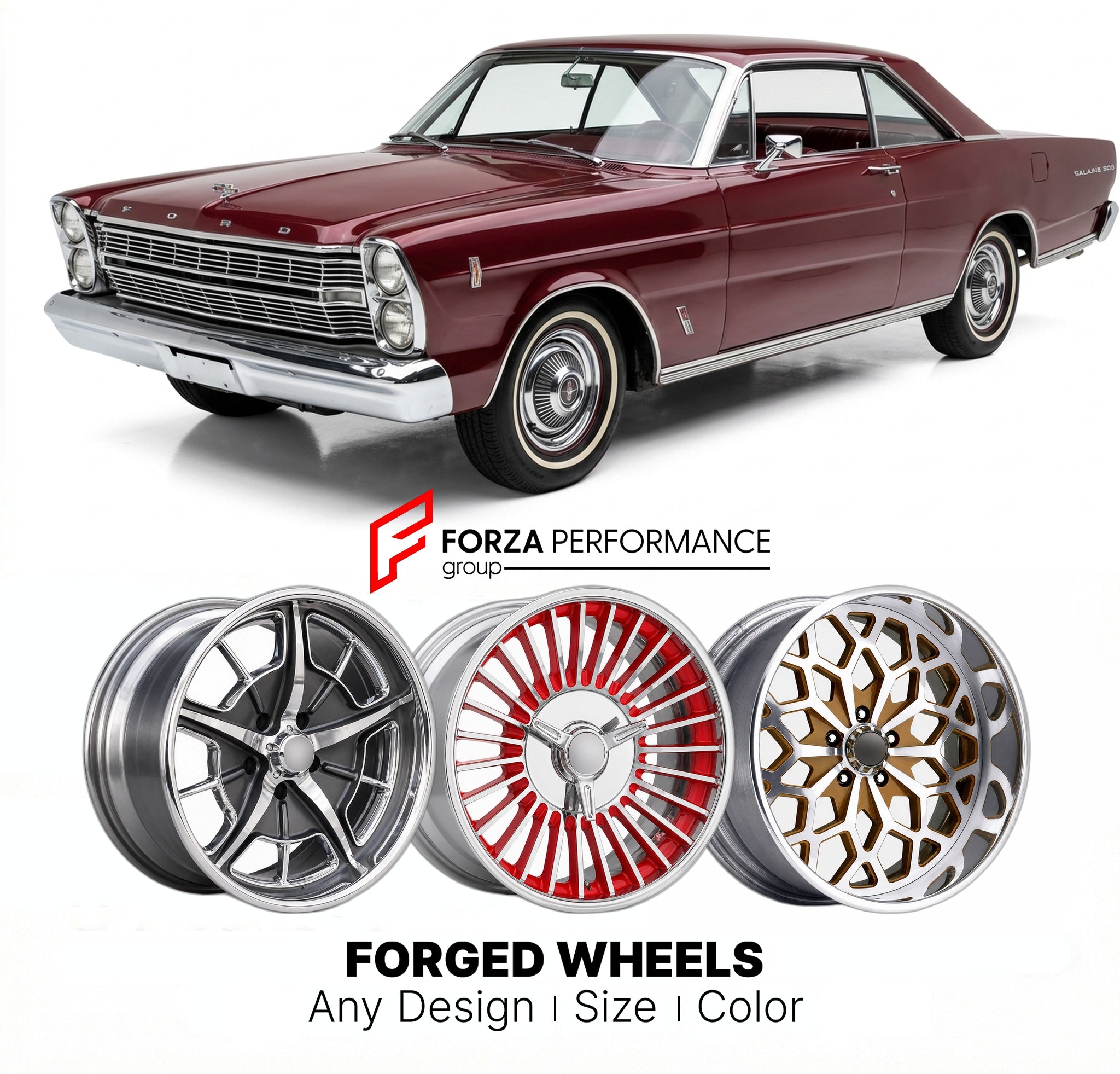 CUSTOM CLASSIC VINTAGE RESTOMOD RETRO OLD SCHOOL FORGED WHEELS RIMS for FORD GALAXIE 500 1965 - 1968