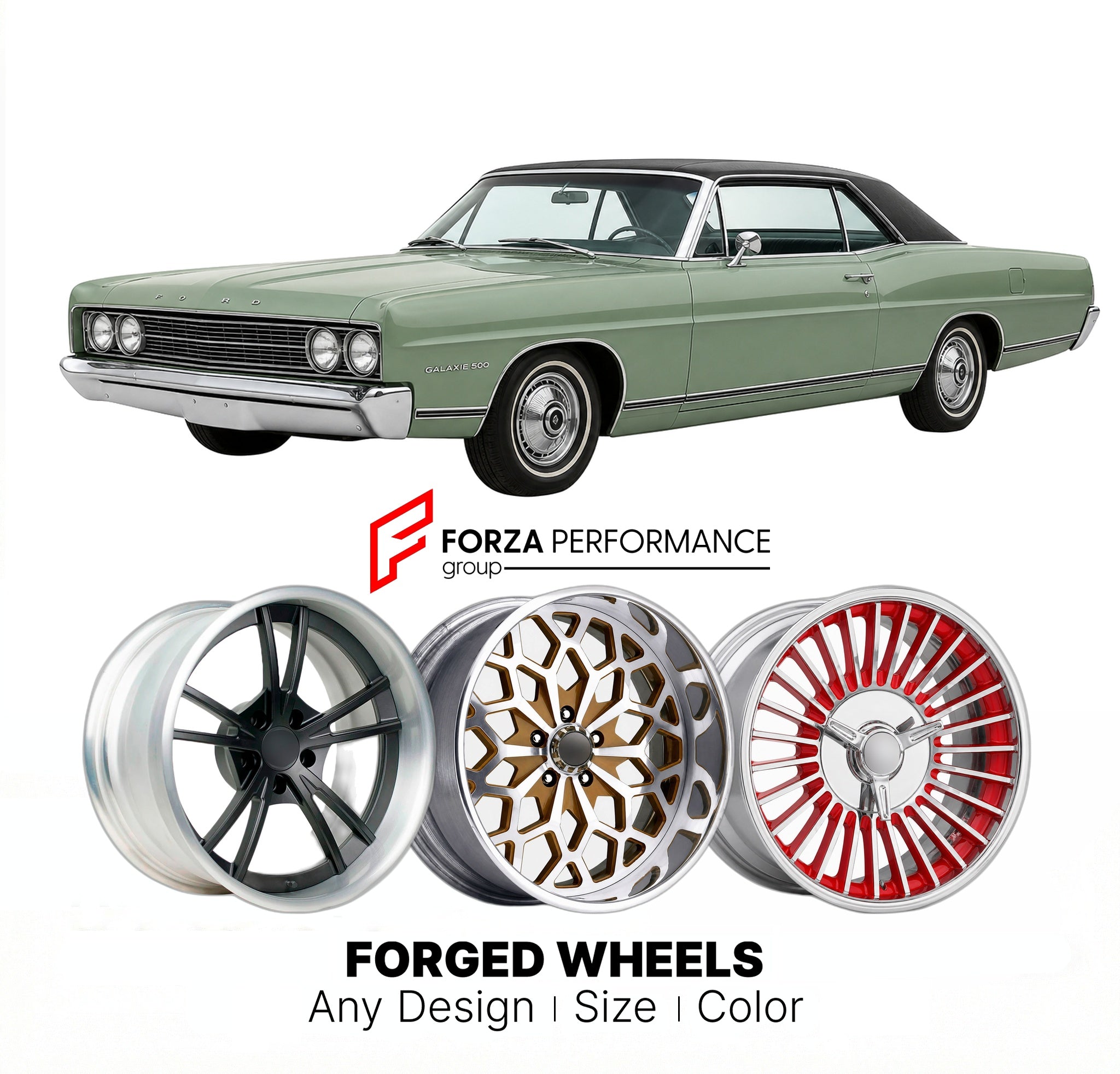 CUSTOM CLASSIC VINTAGE RESTOMOD RETRO OLD SCHOOL FORGED WHEELS RIMS for FORD GALAXIE 500 1969 - 1974