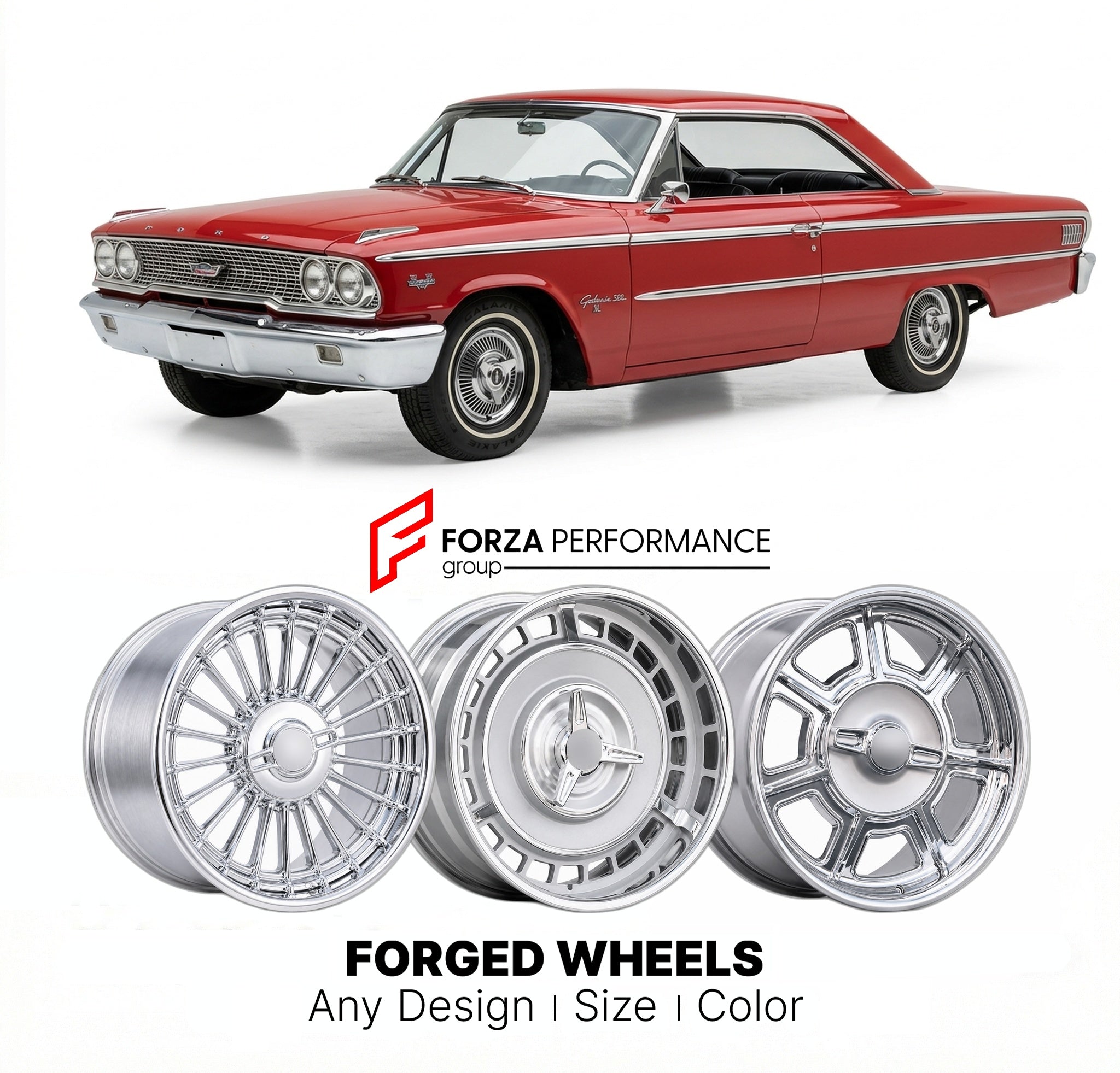 CUSTOM CLASSIC VINTAGE RESTOMOD RETRO OLD SCHOOL FORGED WHEELS RIMS for FORD GALAXIE 500 XL 1963 - 1964