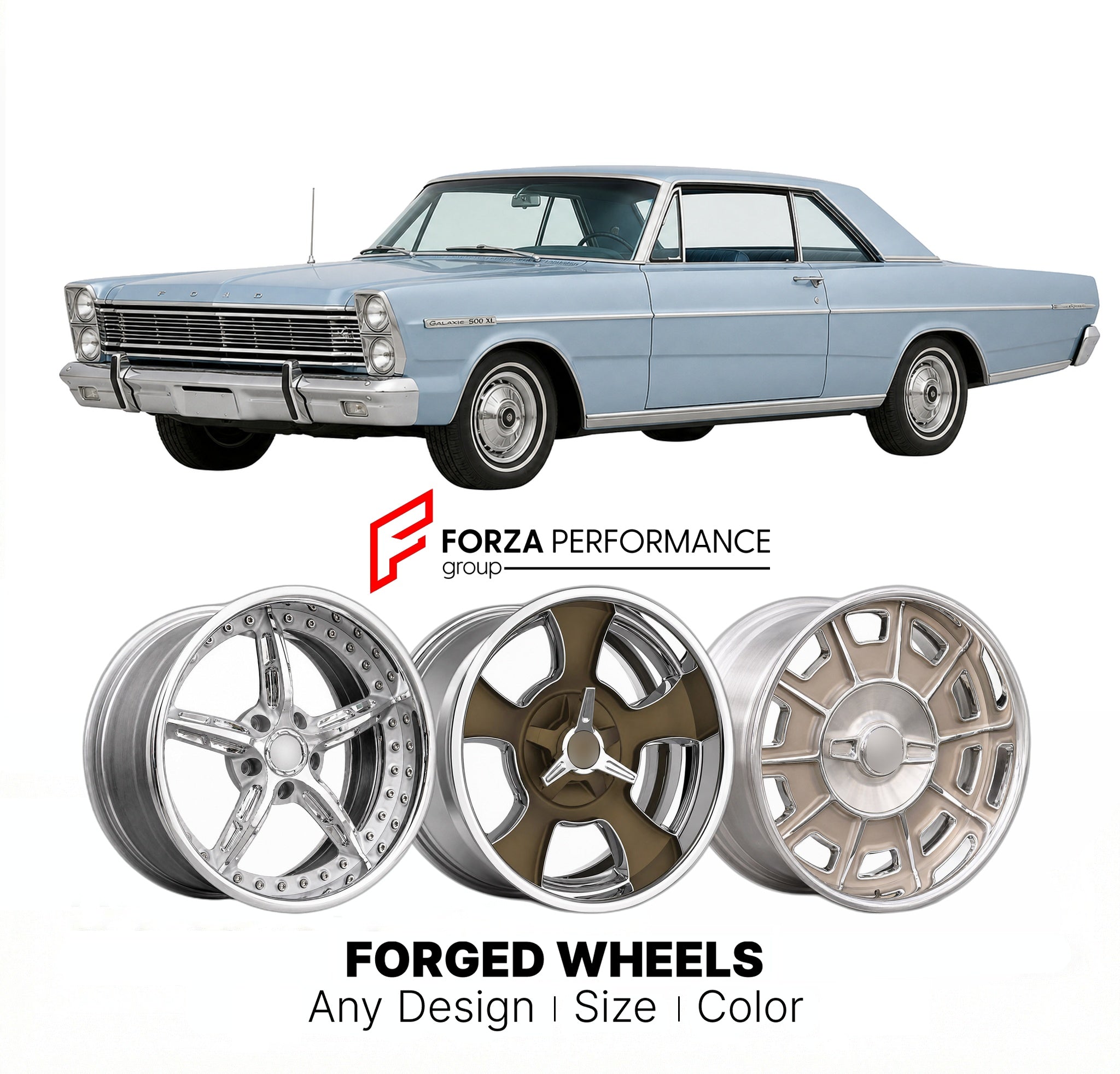 CUSTOM CLASSIC VINTAGE RESTOMOD RETRO OLD SCHOOL FORGED WHEELS RIMS for FORD GALAXIE 500 XL 1965 - 1968