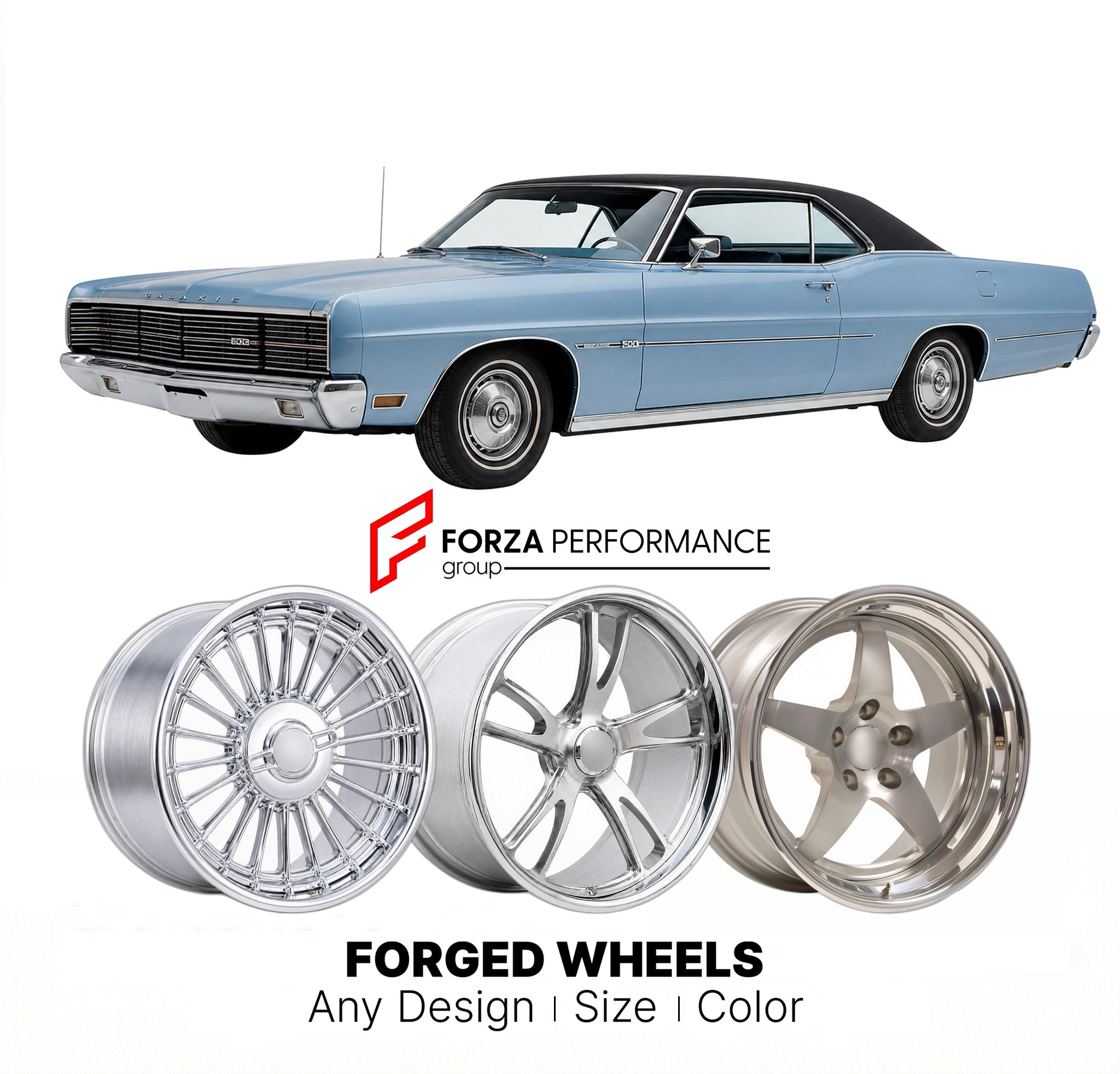 CUSTOM CLASSIC VINTAGE RESTOMOD RETRO OLD SCHOOL FORGED WHEELS RIMS for FORD GALAXIE 500 XL 1969 - 1970