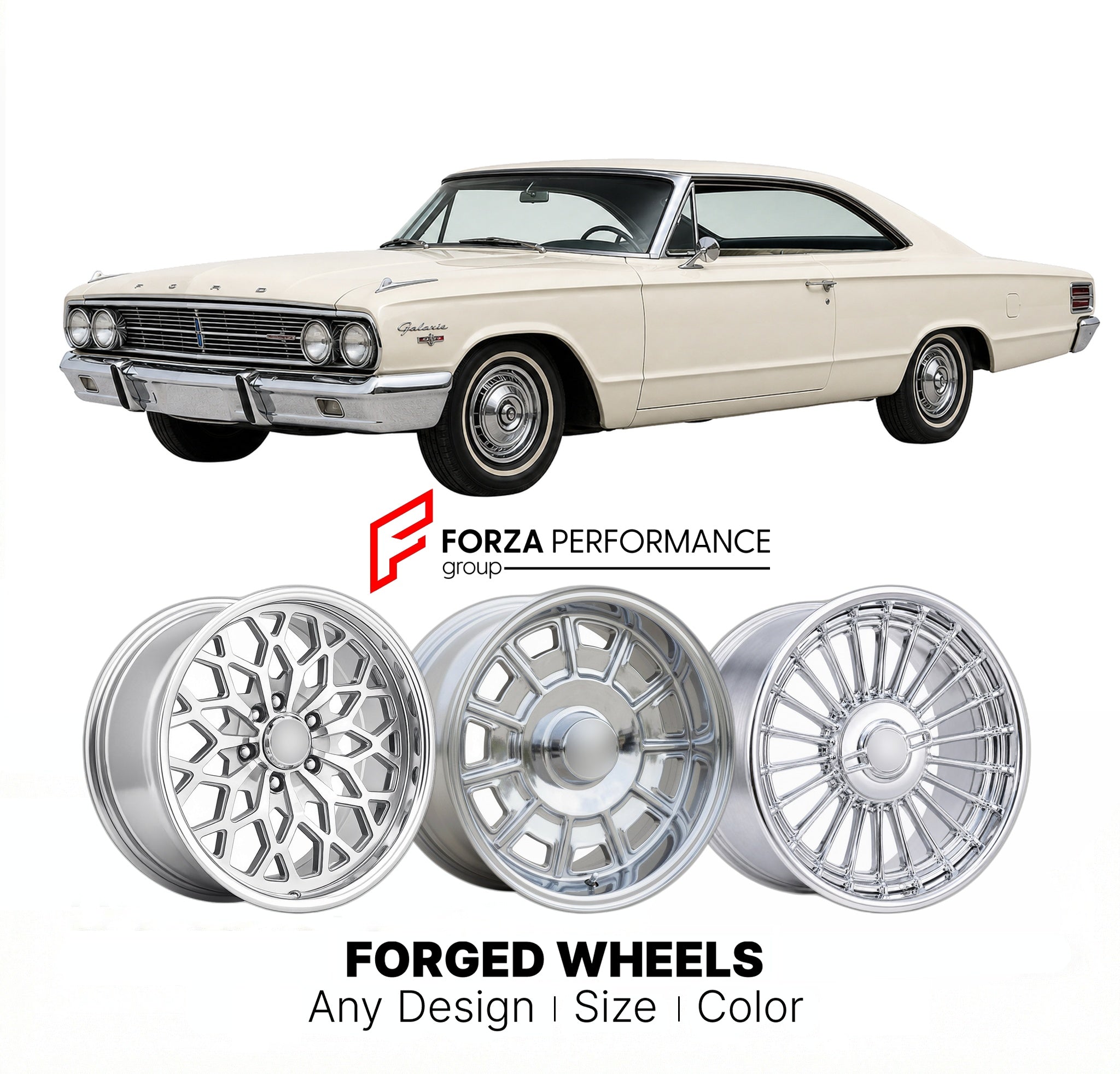 CUSTOM CLASSIC VINTAGE RESTOMOD RETRO OLD SCHOOL FORGED WHEELS RIMS for FORD GALAXIE R-CODE 1963 - 1963