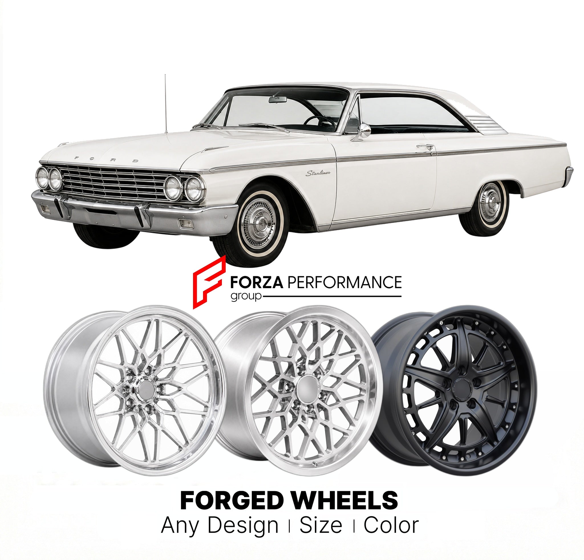CUSTOM CLASSIC VINTAGE RESTOMOD RETRO OLD SCHOOL FORGED WHEELS RIMS for FORD GALAXIE STARLINER 1961 - 1961