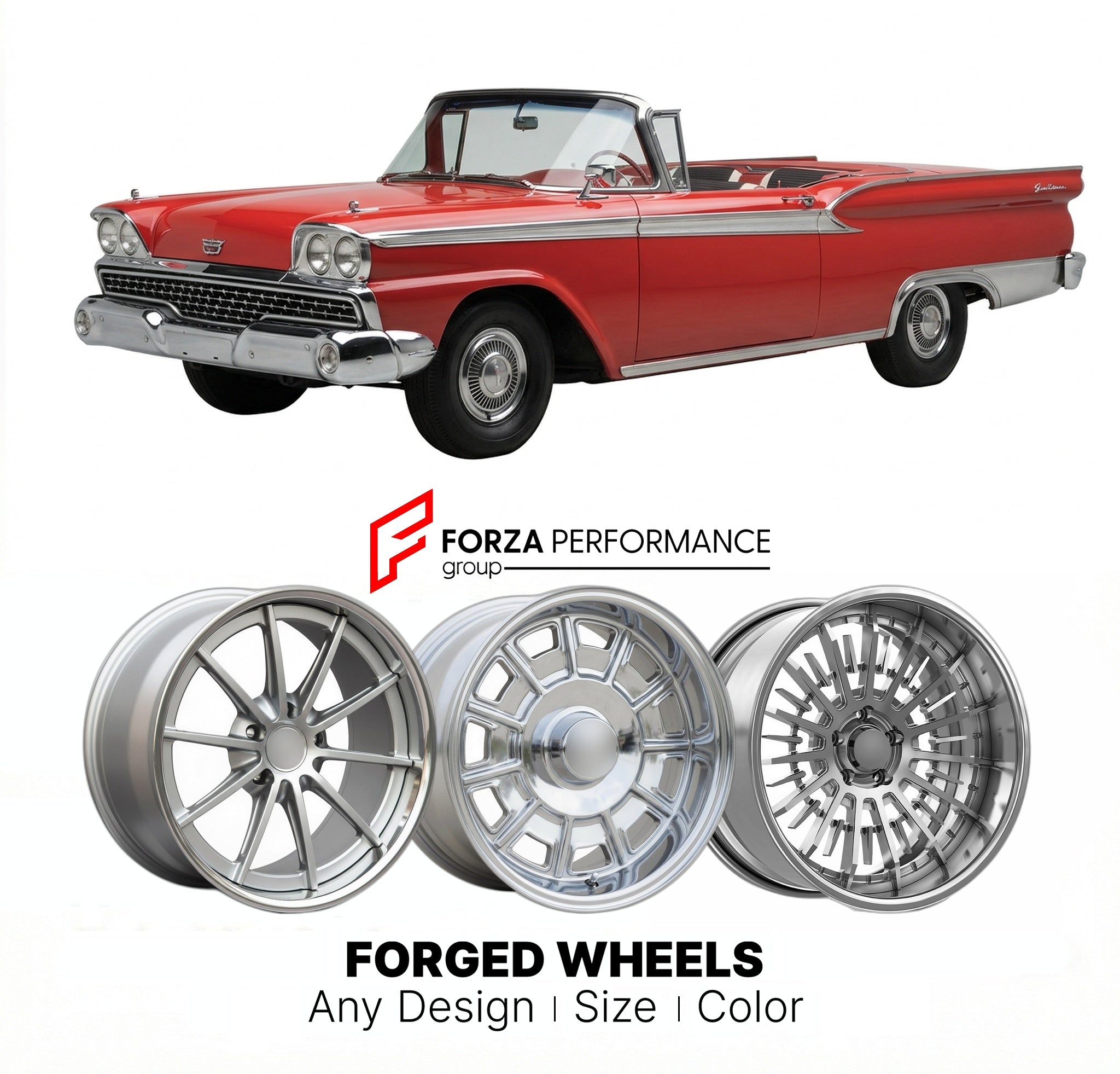CUSTOM CLASSIC VINTAGE RESTOMOD RETRO OLD SCHOOL FORGED WHEELS RIMS for FORD GALAXIE SUNLINER 1959 - 1960