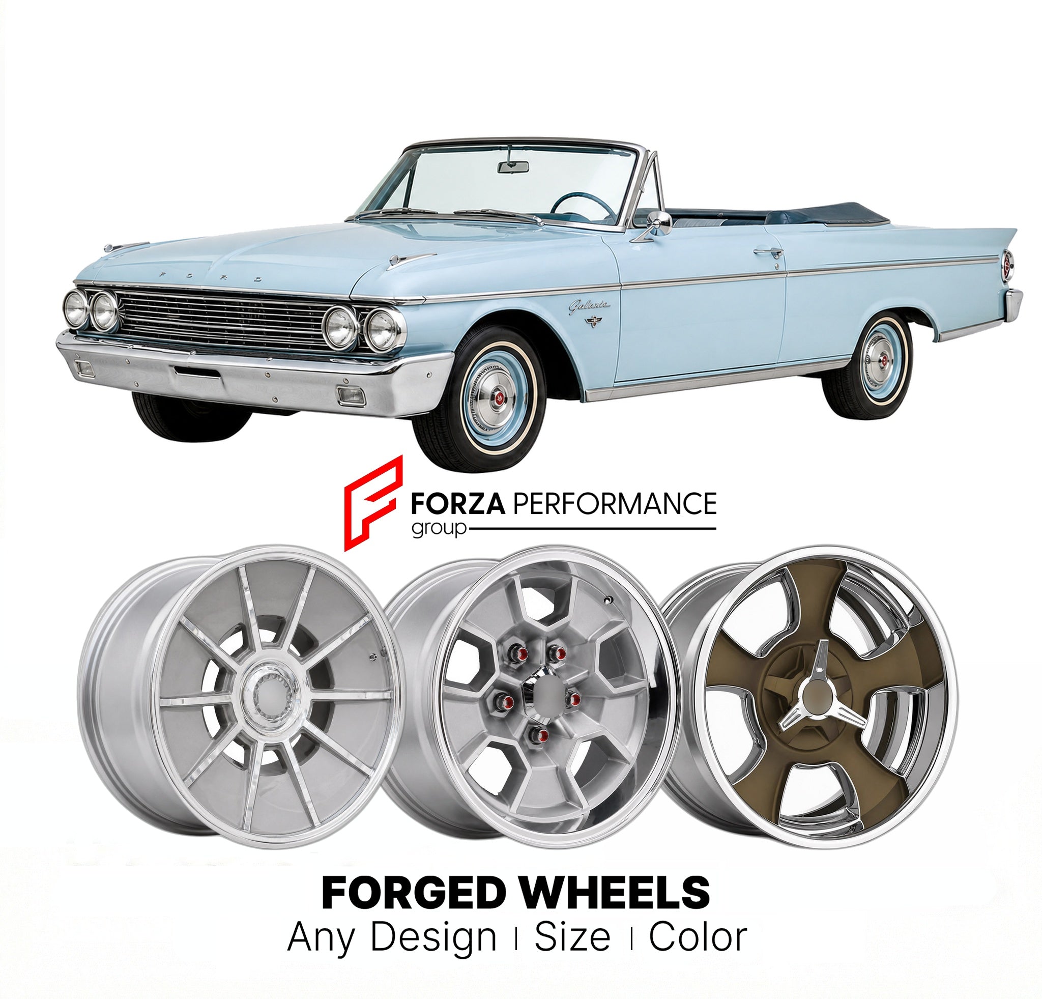 CUSTOM CLASSIC VINTAGE RESTOMOD RETRO OLD SCHOOL FORGED WHEELS RIMS for FORD GALAXIE SUNLINER 1961 - 1964