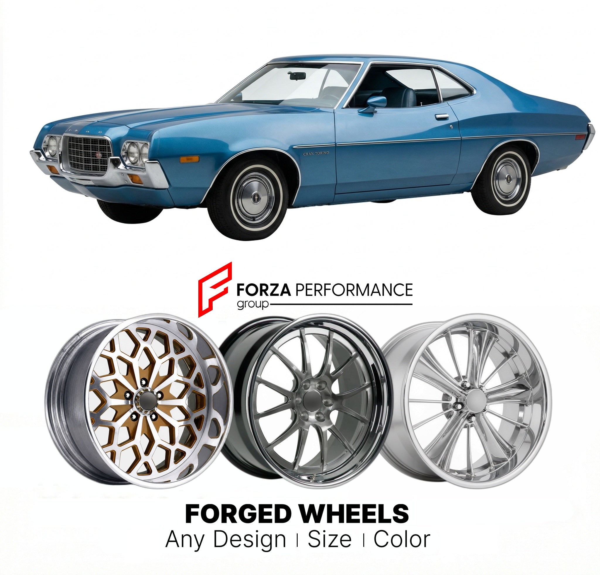 CUSTOM CLASSIC VINTAGE RESTOMOD RETRO OLD SCHOOL FORGED WHEELS RIMS for FORD GRAN TORINO 1972 - 1976