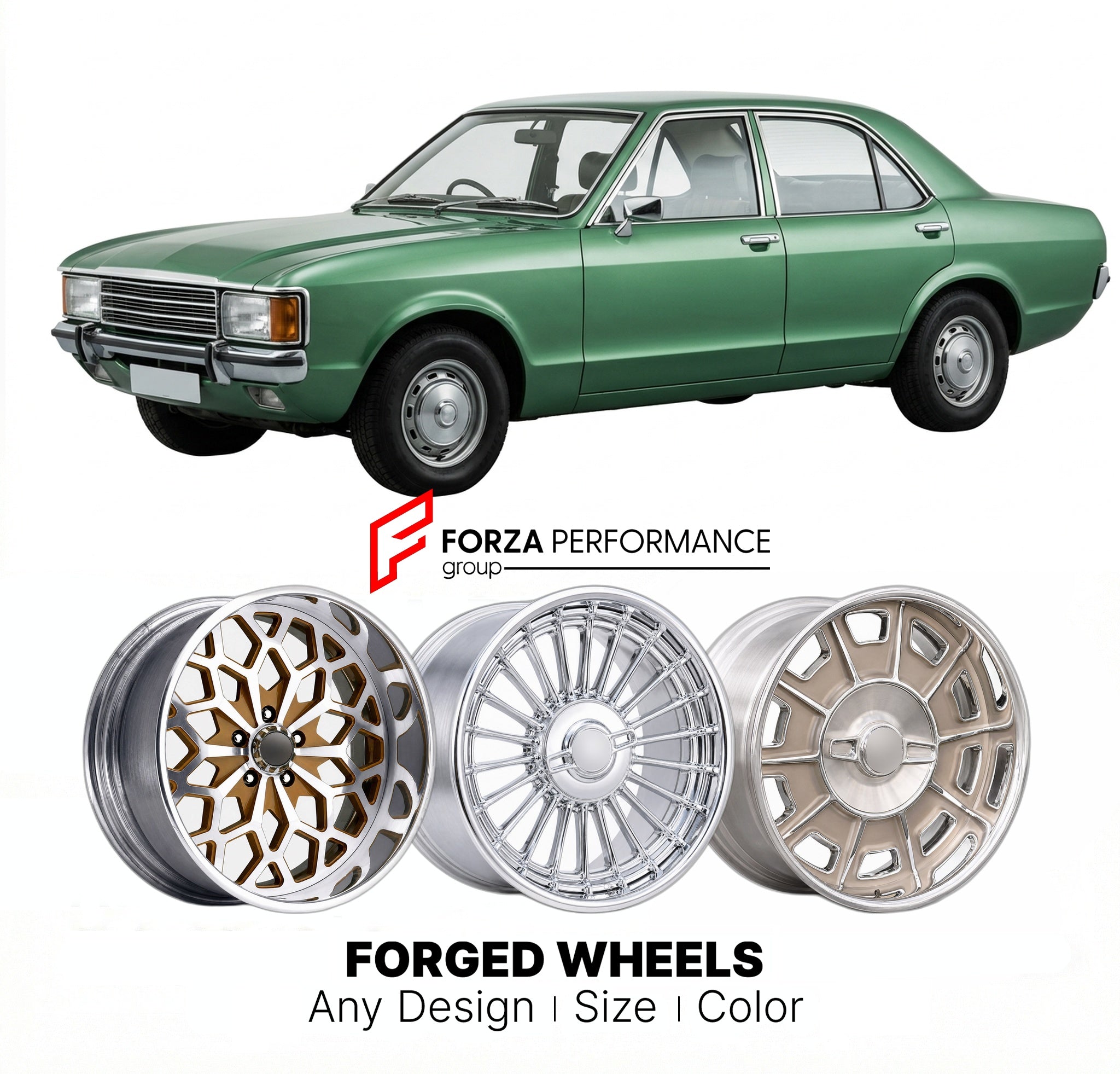 CUSTOM CLASSIC VINTAGE RESTOMOD RETRO OLD SCHOOL FORGED WHEELS RIMS for FORD GRANADA GHIA 1975 - 1980