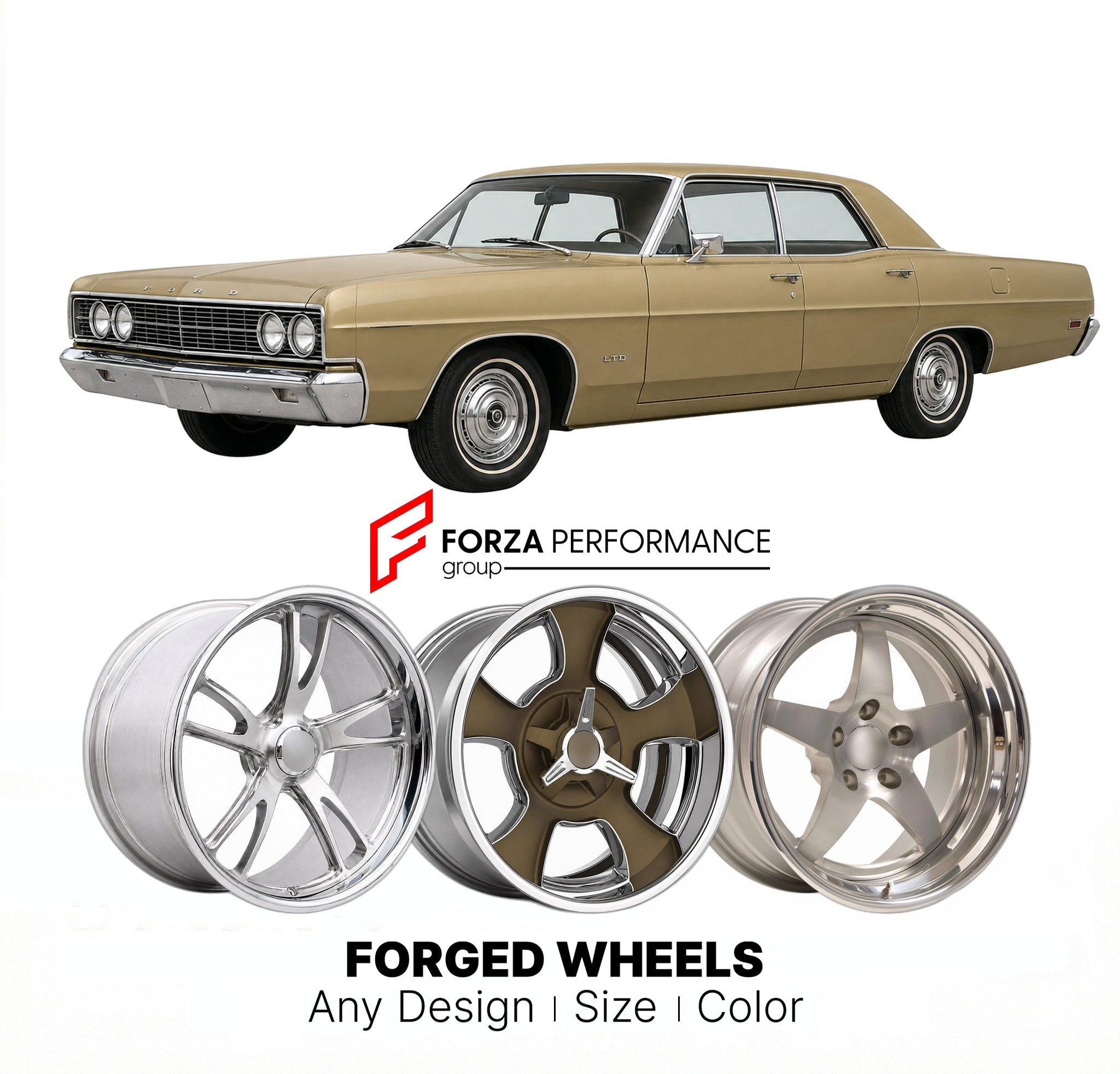 CUSTOM CLASSIC VINTAGE RESTOMOD RETRO OLD SCHOOL FORGED WHEELS RIMS for FORD LTD 1969 - 1978