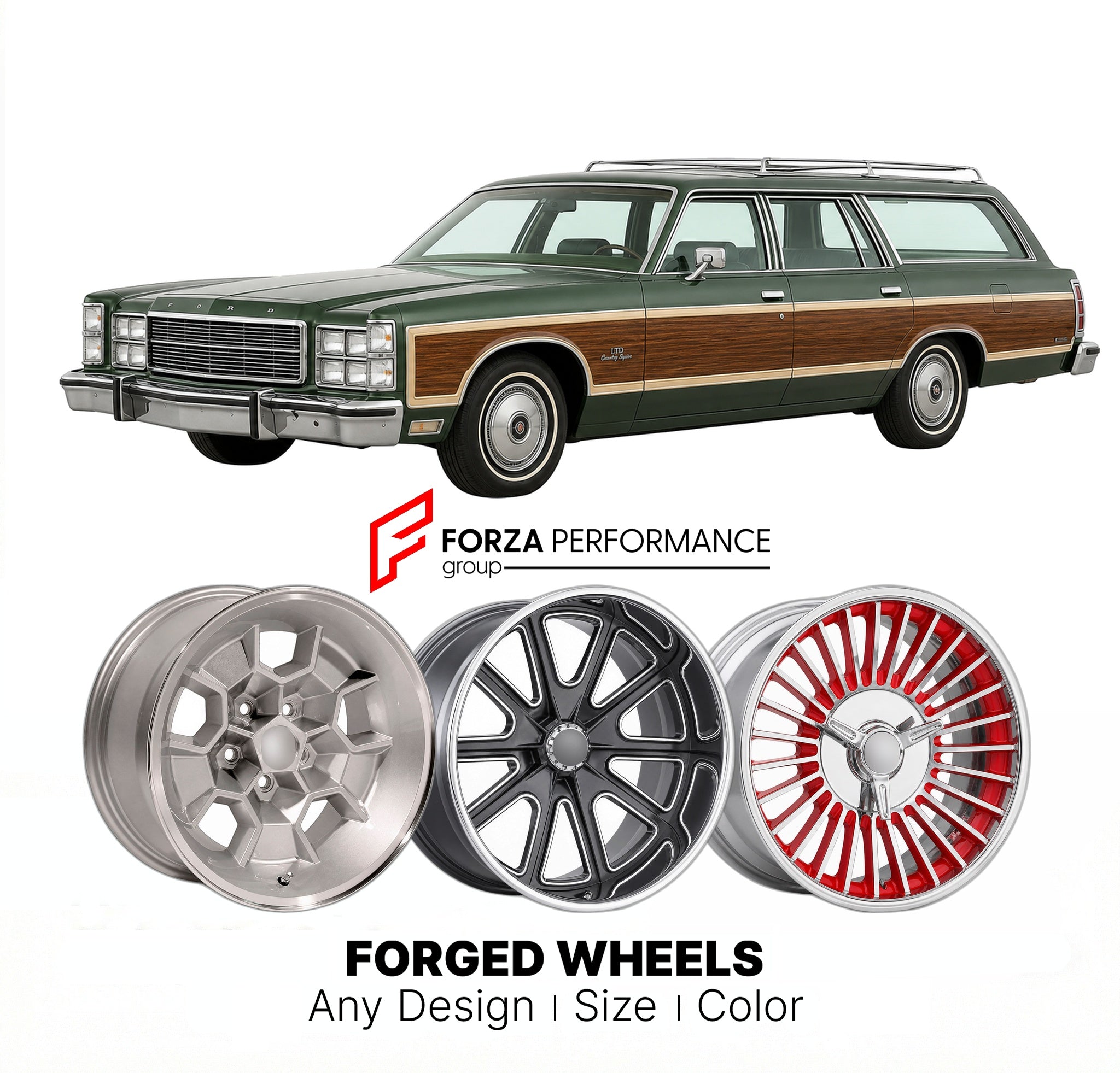 CUSTOM CLASSIC VINTAGE RESTOMOD RETRO OLD SCHOOL FORGED WHEELS RIMS for FORD LTD COUNTRY SQUIRE 1979 - 1982