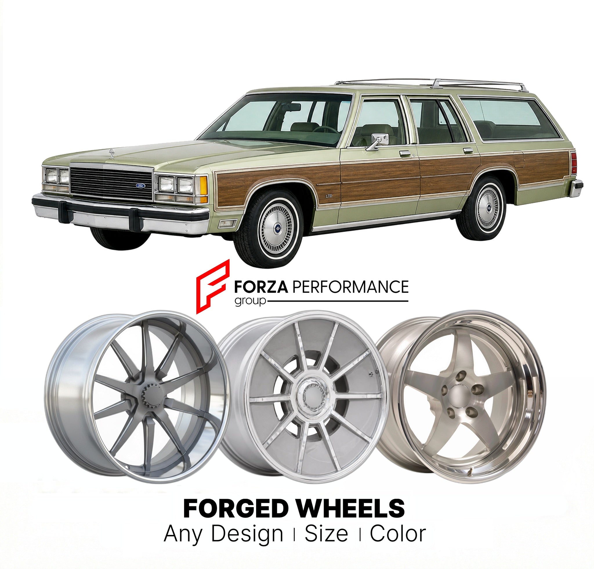 CUSTOM CLASSIC VINTAGE RESTOMOD RETRO OLD SCHOOL FORGED WHEELS RIMS for FORD LTD COUNTRY SQUIRE 1983 - 1986