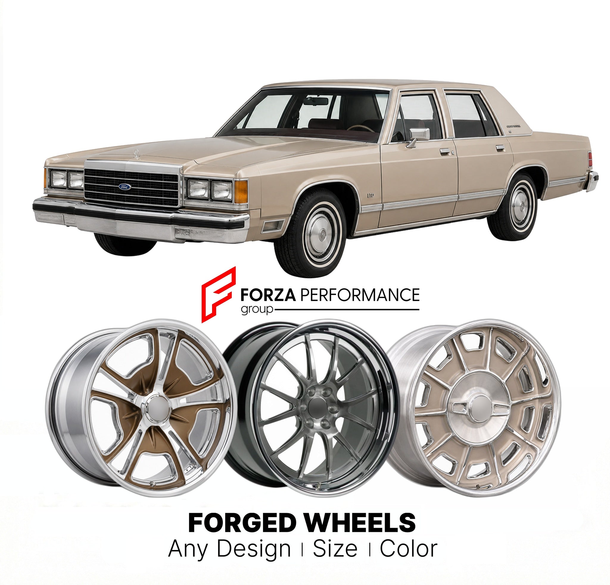 CUSTOM CLASSIC VINTAGE RESTOMOD RETRO OLD SCHOOL FORGED WHEELS RIMS for FORD LTD CROWN VICTORIA 1983 - 1986