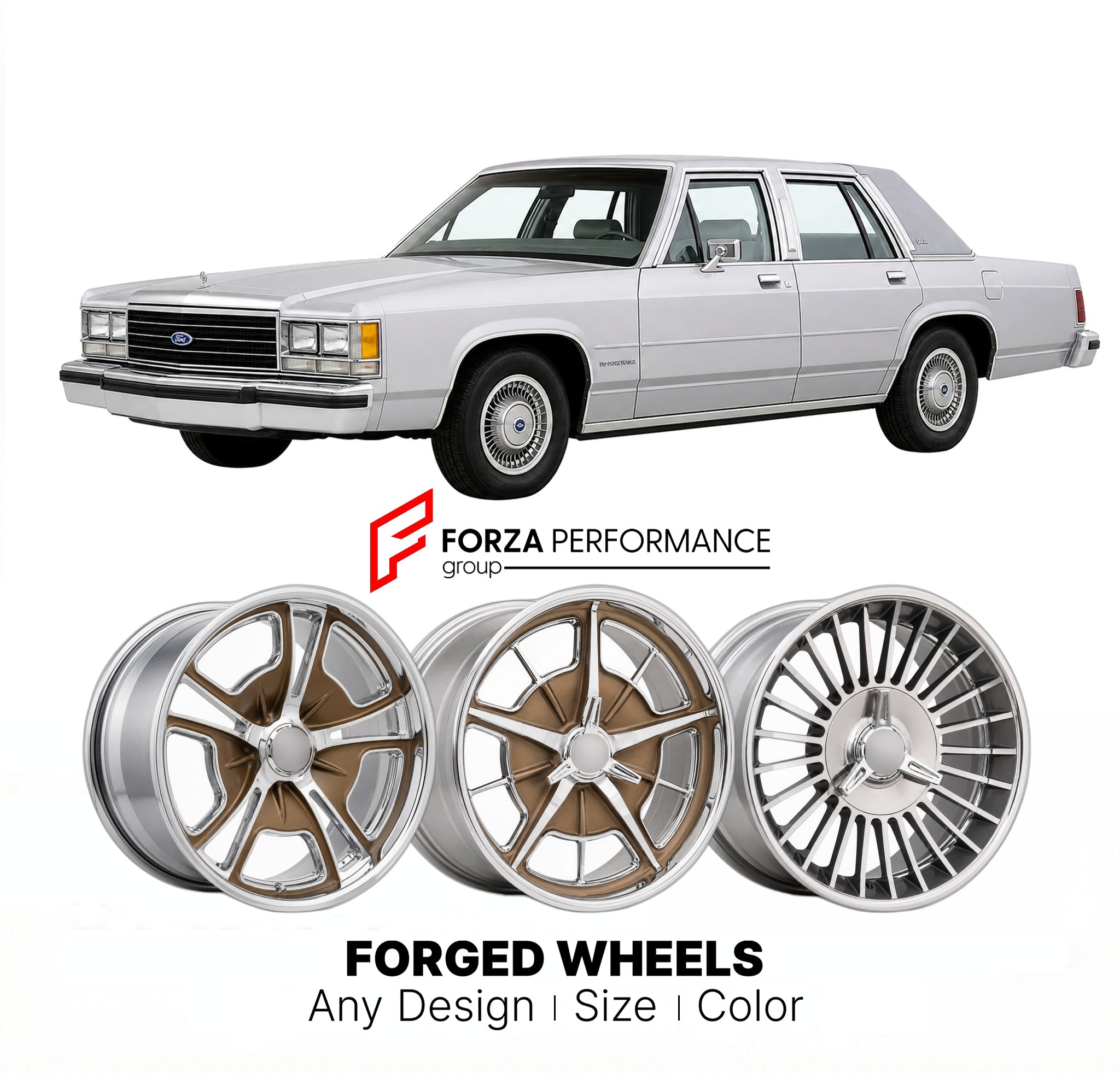 CUSTOM CLASSIC VINTAGE RESTOMOD RETRO OLD SCHOOL FORGED WHEELS RIMS for FORD LTD CROWN VICTORIA 1987 - 1989