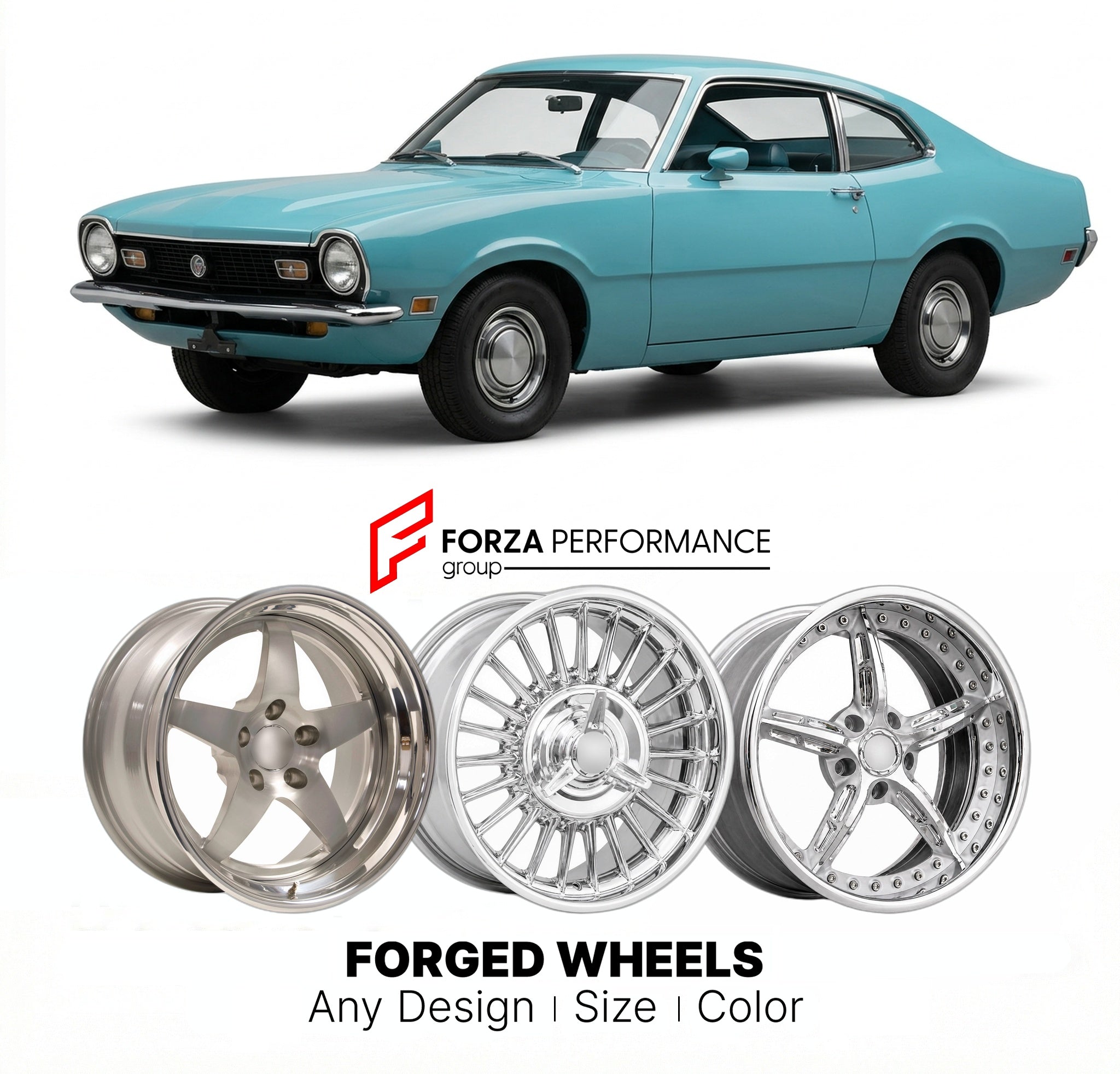 CUSTOM CLASSIC VINTAGE RESTOMOD RETRO OLD SCHOOL FORGED WHEELS RIMS for FORD MAVERICK 1970 - 1977