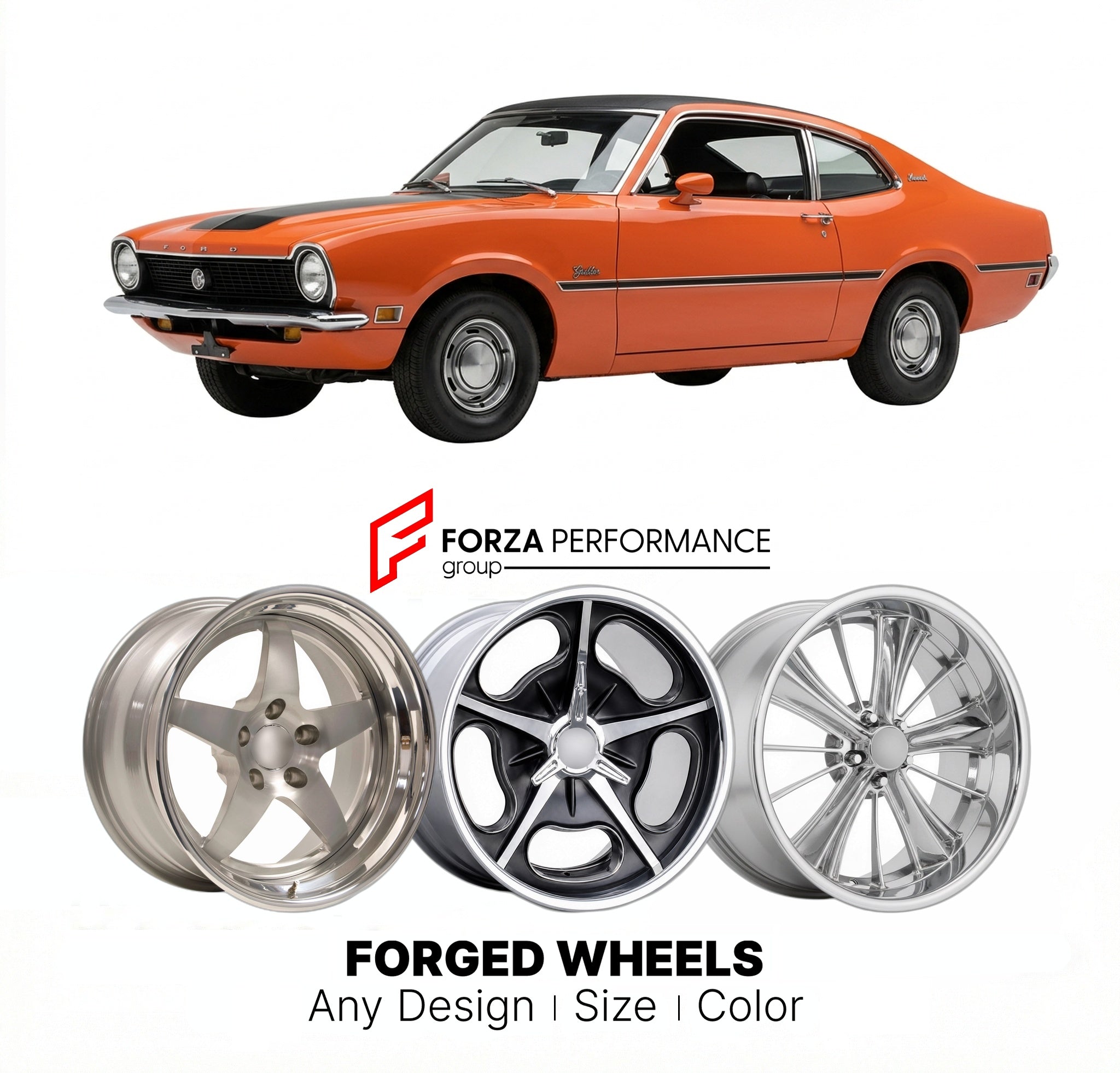 CUSTOM CLASSIC VINTAGE RESTOMOD RETRO OLD SCHOOL FORGED WHEELS RIMS for FORD MAVERICK GRABBER 1970 - 1976