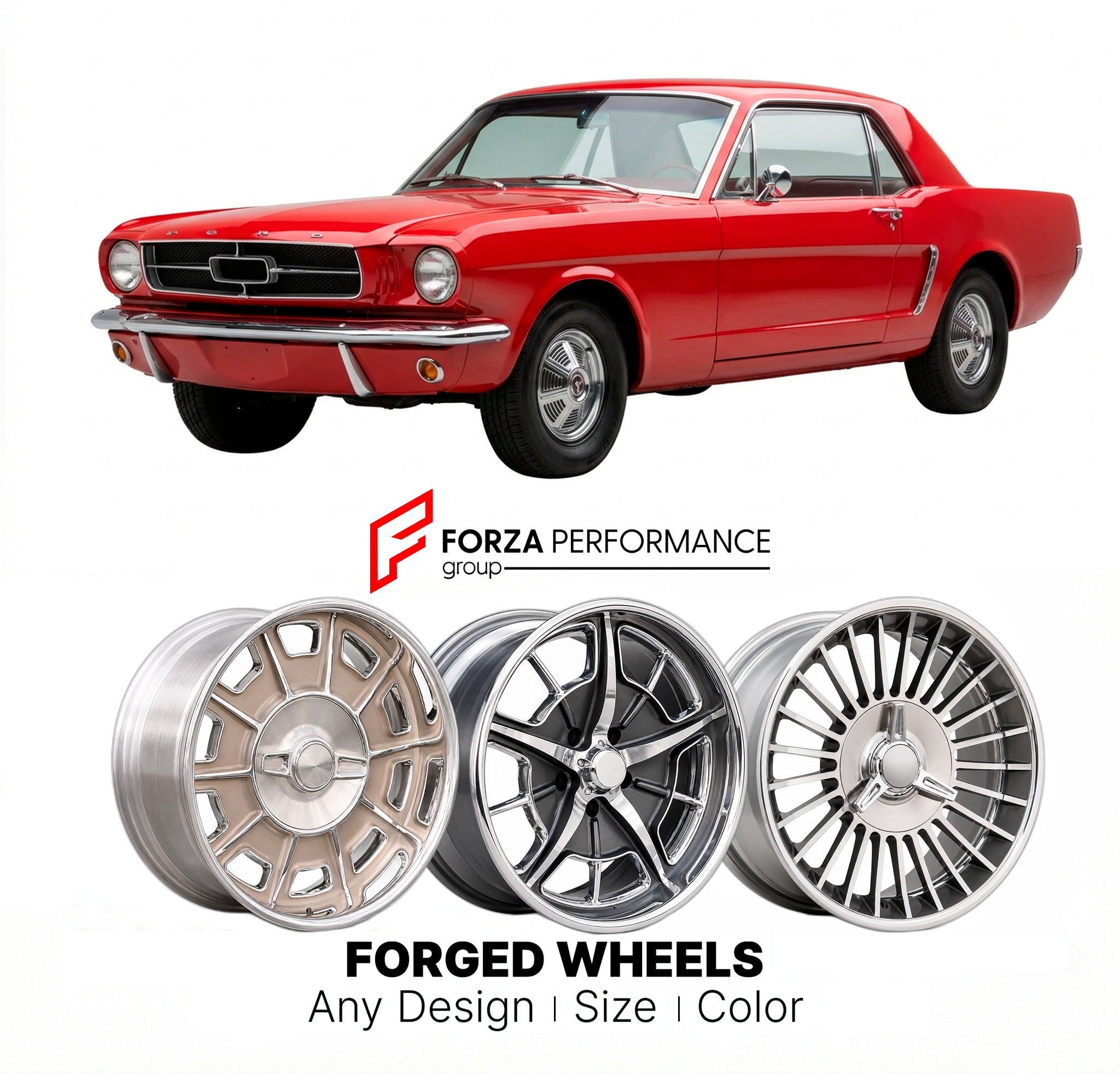 CUSTOM CLASSIC VINTAGE RESTOMOD RETRO OLD SCHOOL FORGED WHEELS RIMS for FORD MUSTANG 1964 - 1973