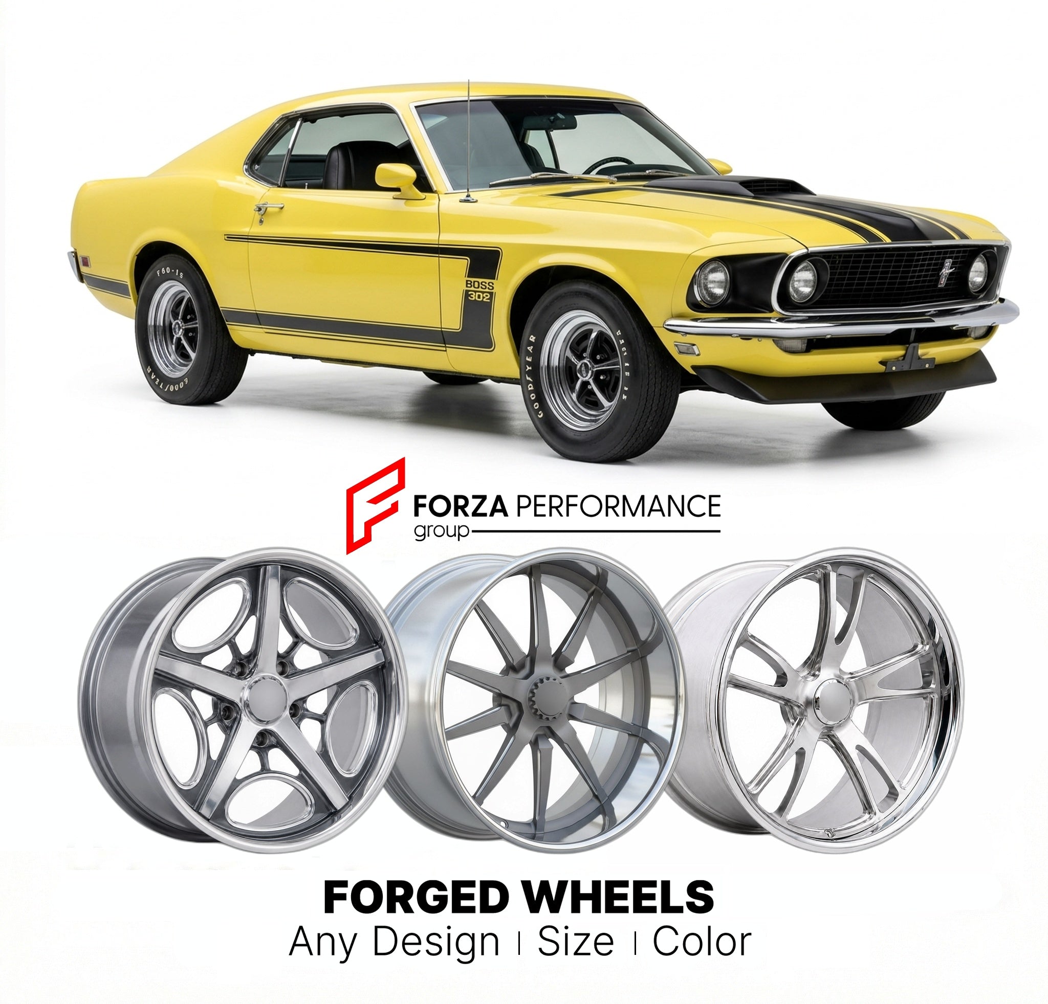 CUSTOM CLASSIC VINTAGE RESTOMOD RETRO OLD SCHOOL FORGED WHEELS RIMS for FORD MUSTANG BOSS 302 1969 - 1970