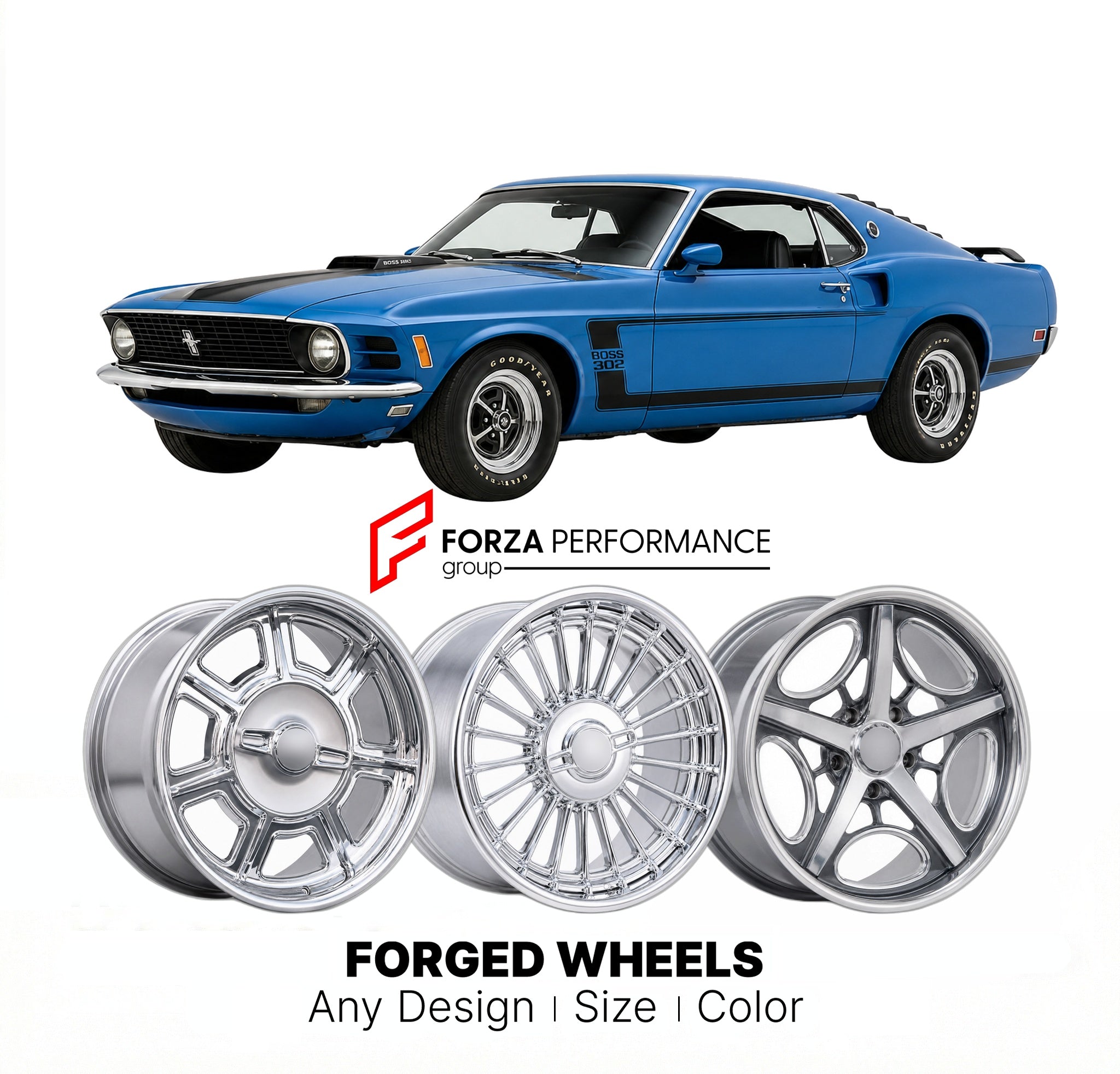 CUSTOM CLASSIC VINTAGE RESTOMOD RETRO OLD SCHOOL FORGED WHEELS RIMS for FORD MUSTANG BOSS 302 TRANS AM 1970 - 1970