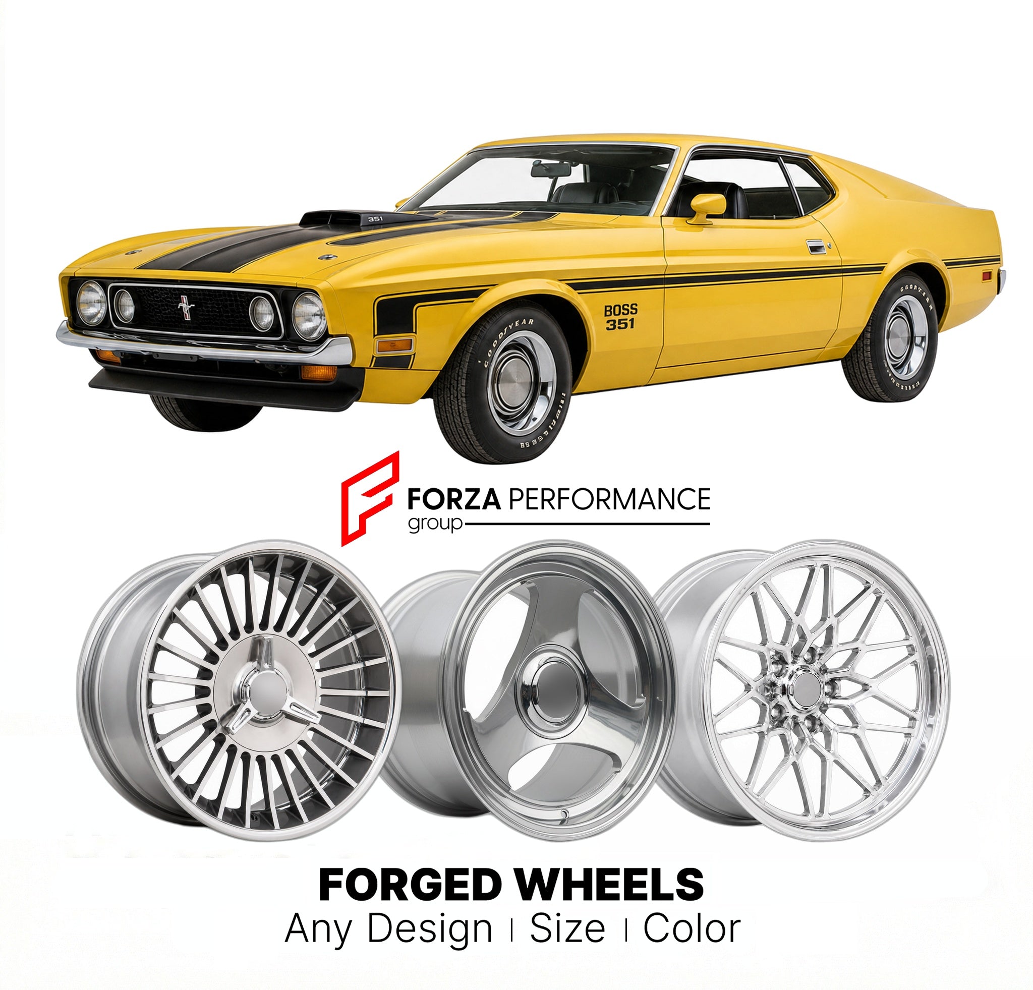 CUSTOM CLASSIC VINTAGE RESTOMOD RETRO OLD SCHOOL FORGED WHEELS RIMS for FORD MUSTANG BOSS 351 1971 - 1971