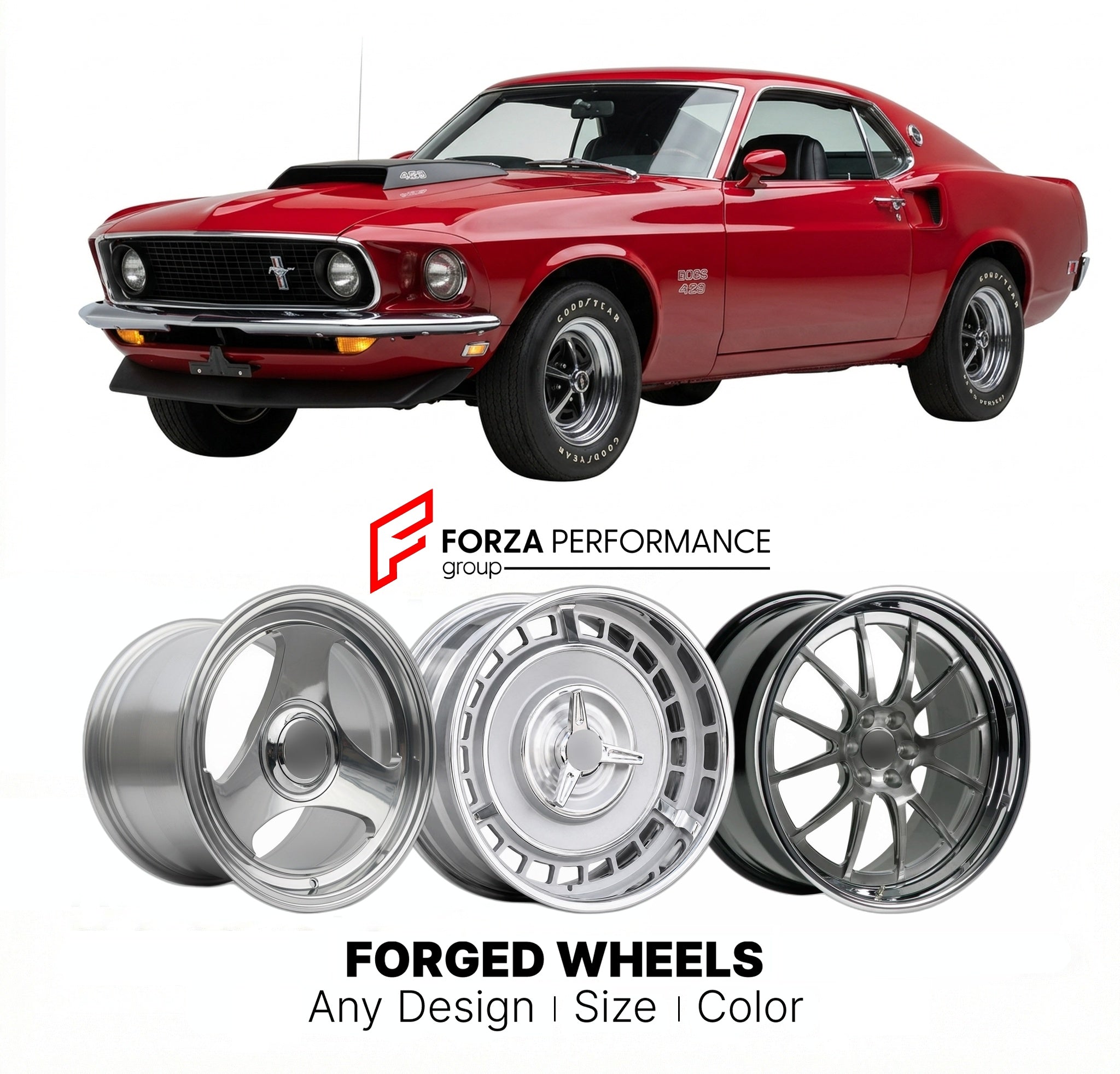 CUSTOM CLASSIC VINTAGE RESTOMOD RETRO OLD SCHOOL FORGED WHEELS RIMS for FORD MUSTANG BOSS 429 1969 - 1970