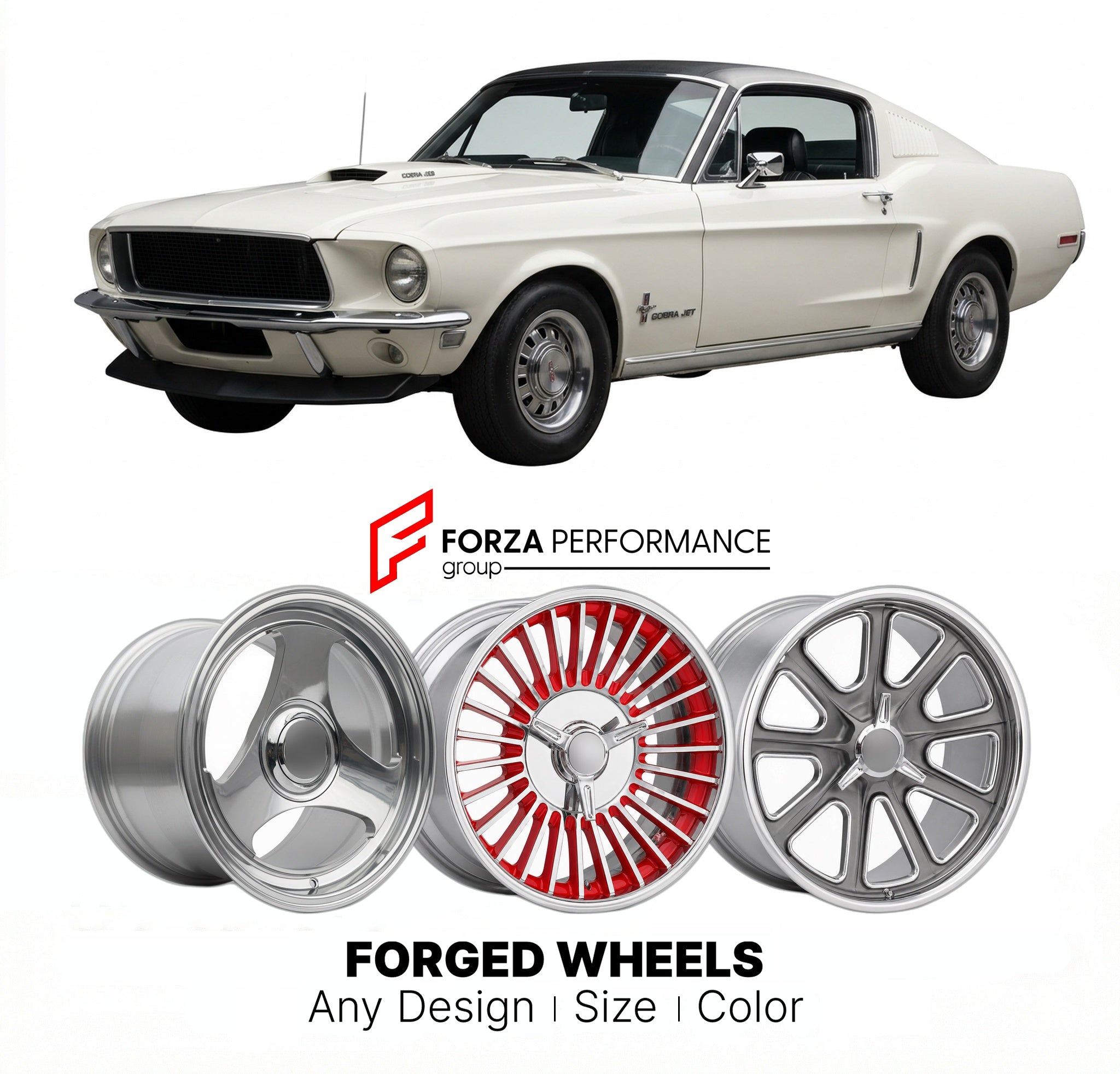 CUSTOM CLASSIC VINTAGE RESTOMOD RETRO OLD SCHOOL FORGED WHEELS RIMS for FORD MUSTANG COBRA JET 1968 - 1971
