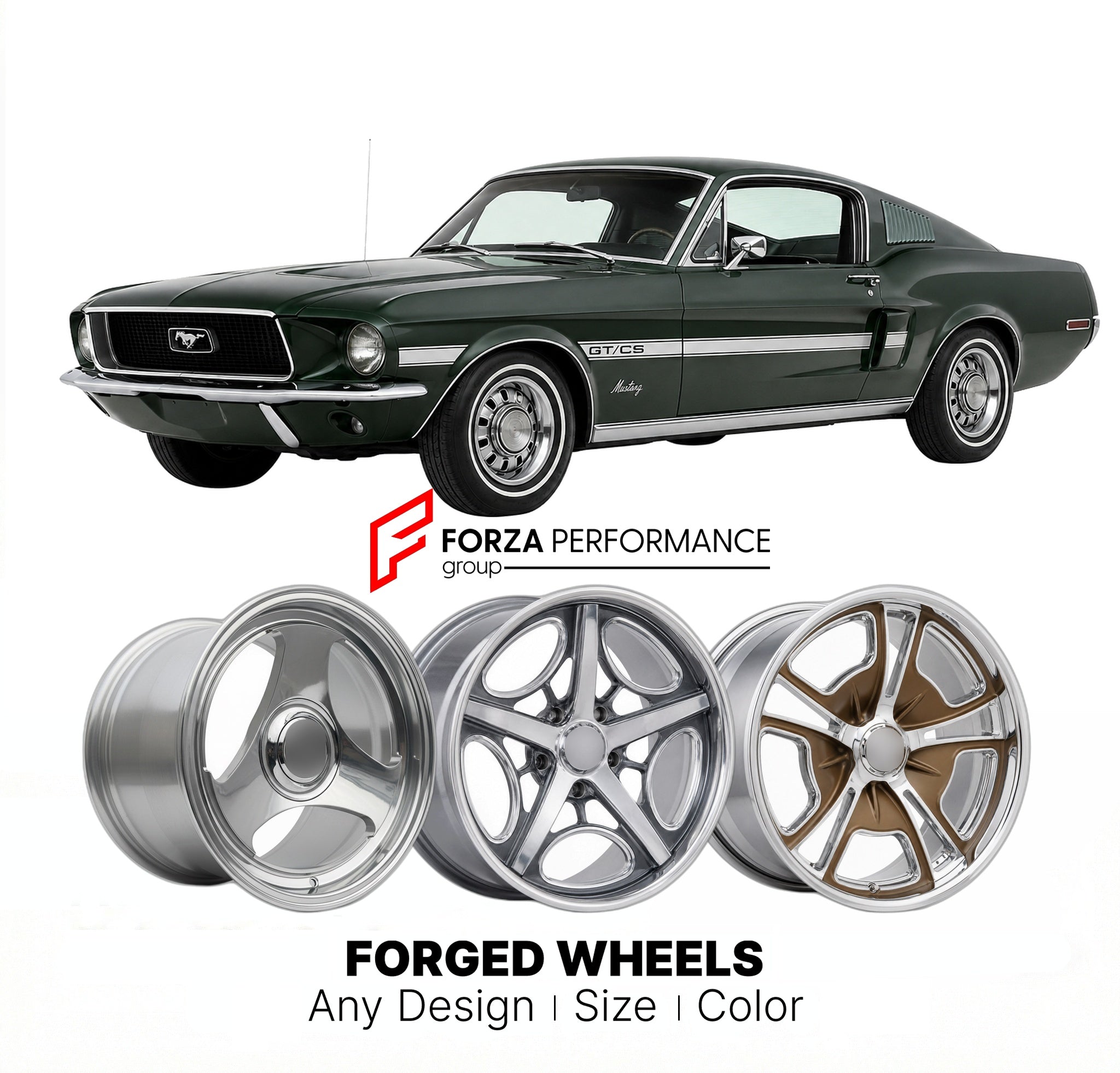 CUSTOM CLASSIC VINTAGE RESTOMOD RETRO OLD SCHOOL FORGED WHEELS RIMS for FORD MUSTANG GT/CS 1968 - 1968