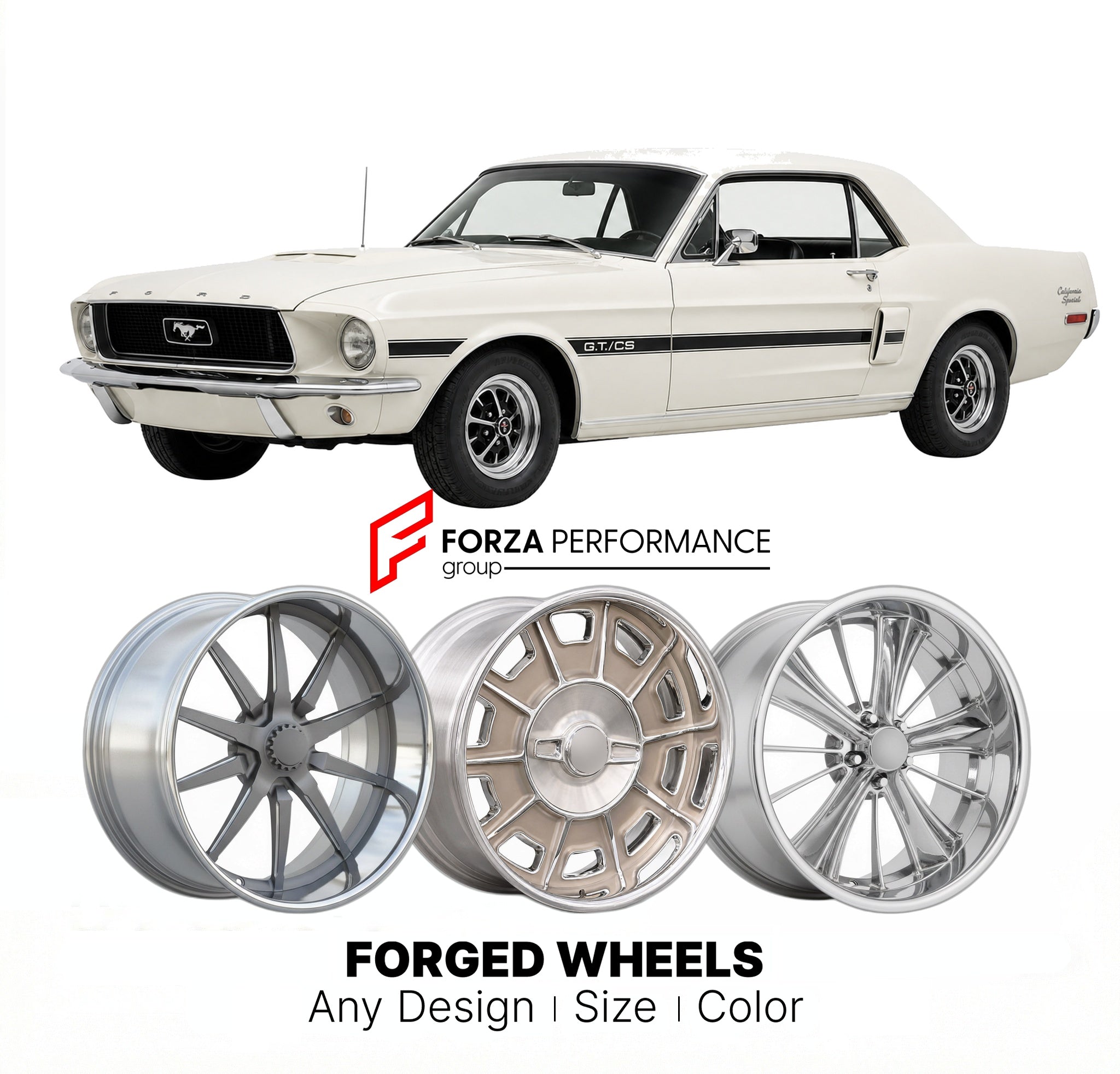CUSTOM CLASSIC VINTAGE RESTOMOD RETRO OLD SCHOOL FORGED WHEELS RIMS for FORD MUSTANG GT/CS CALIFORNIA SPECIAL 1968 - 1968