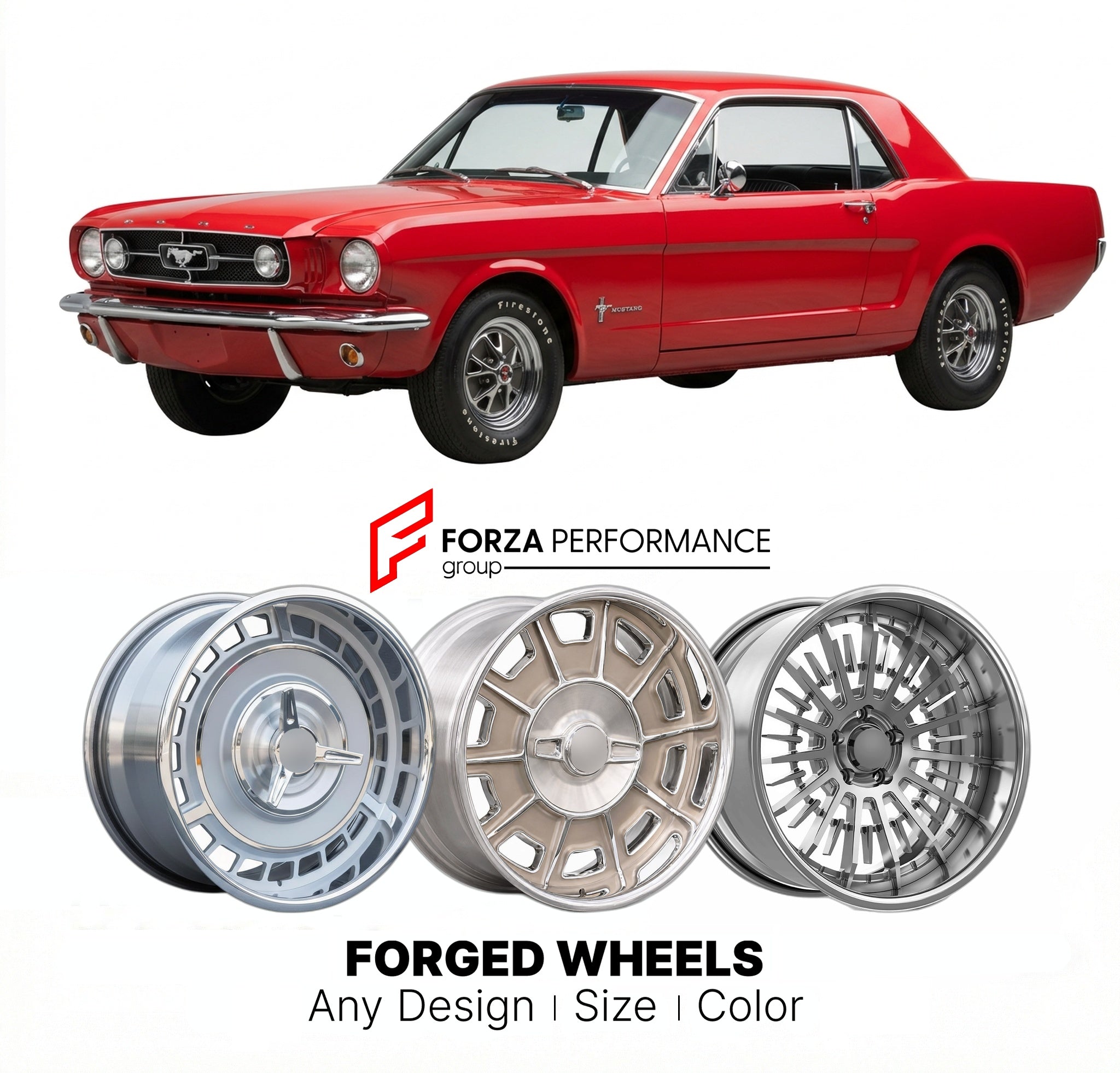 CUSTOM CLASSIC VINTAGE RESTOMOD RETRO OLD SCHOOL FORGED WHEELS RIMS for FORD MUSTANG GT 1965 - 1973
