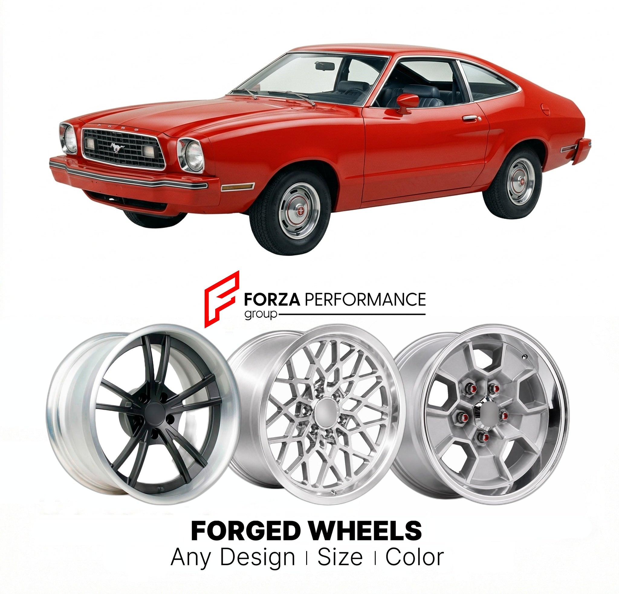 CUSTOM CLASSIC VINTAGE RESTOMOD RETRO OLD SCHOOL FORGED WHEELS RIMS for FORD MUSTANG II 1974 - 1978