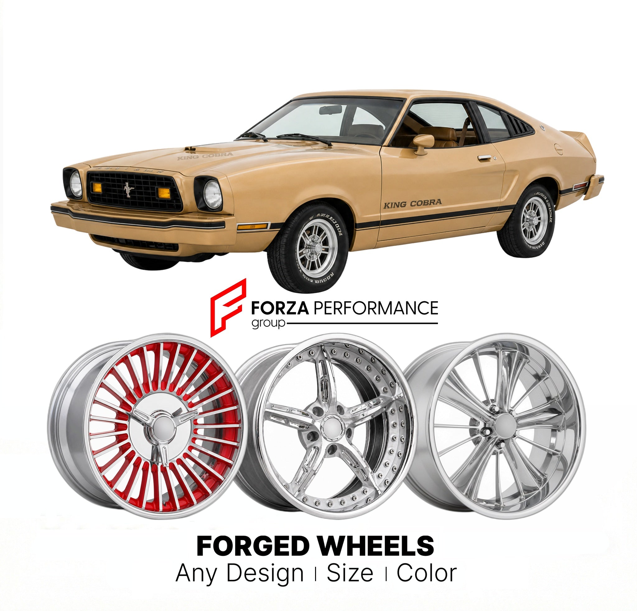 CUSTOM CLASSIC VINTAGE RESTOMOD RETRO OLD SCHOOL FORGED WHEELS RIMS for FORD MUSTANG II KING COBRA 1978 - 1978