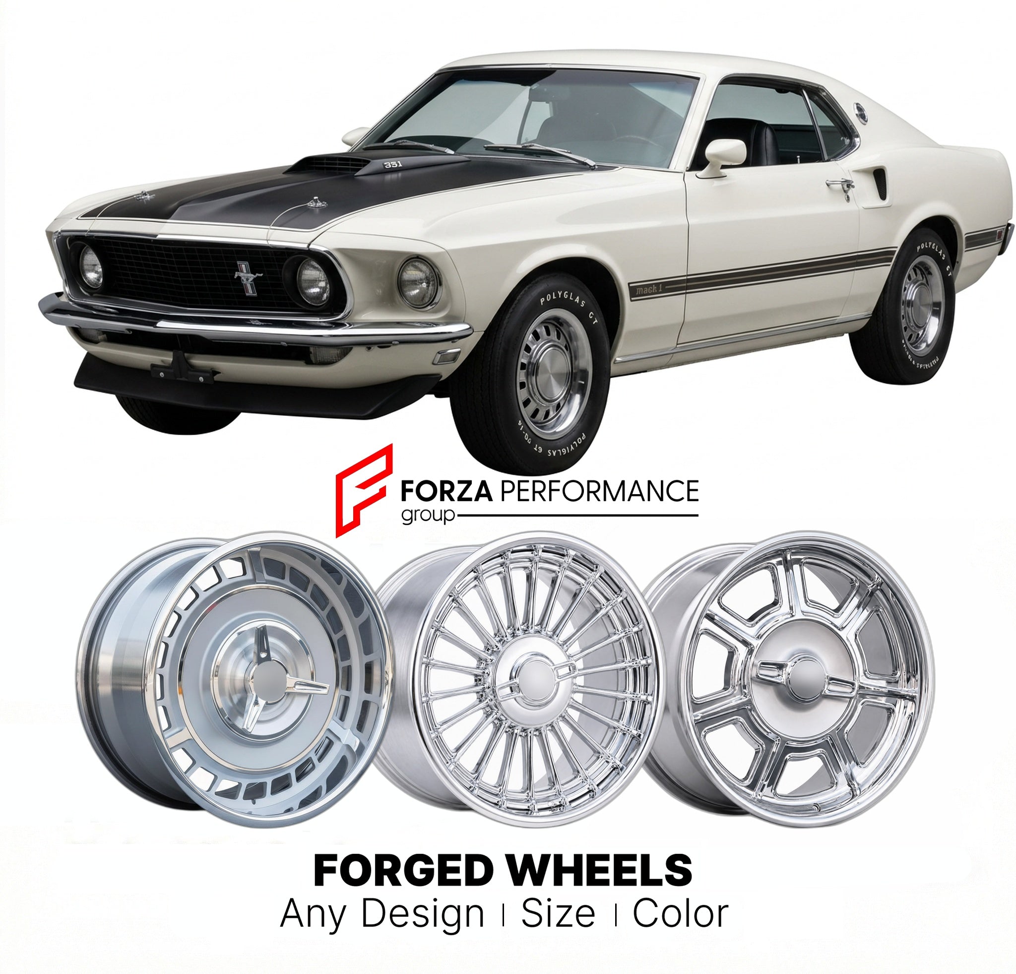 CUSTOM CLASSIC VINTAGE RESTOMOD RETRO OLD SCHOOL FORGED WHEELS RIMS for FORD MUSTANG MACH 1 1969 - 1973