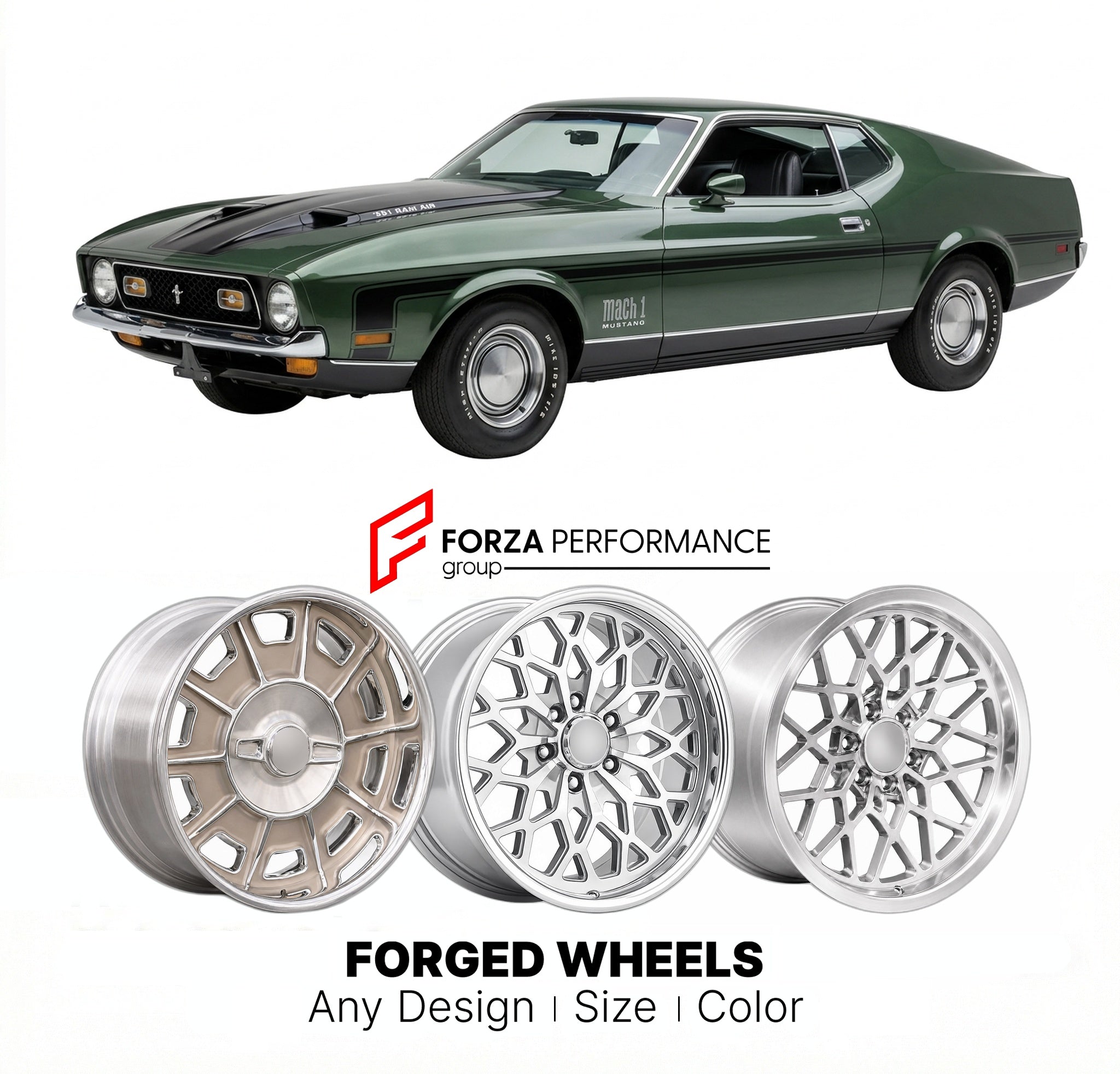 CUSTOM CLASSIC VINTAGE RESTOMOD RETRO OLD SCHOOL FORGED WHEELS RIMS for FORD MUSTANG MACH 1 351 1969 - 1973