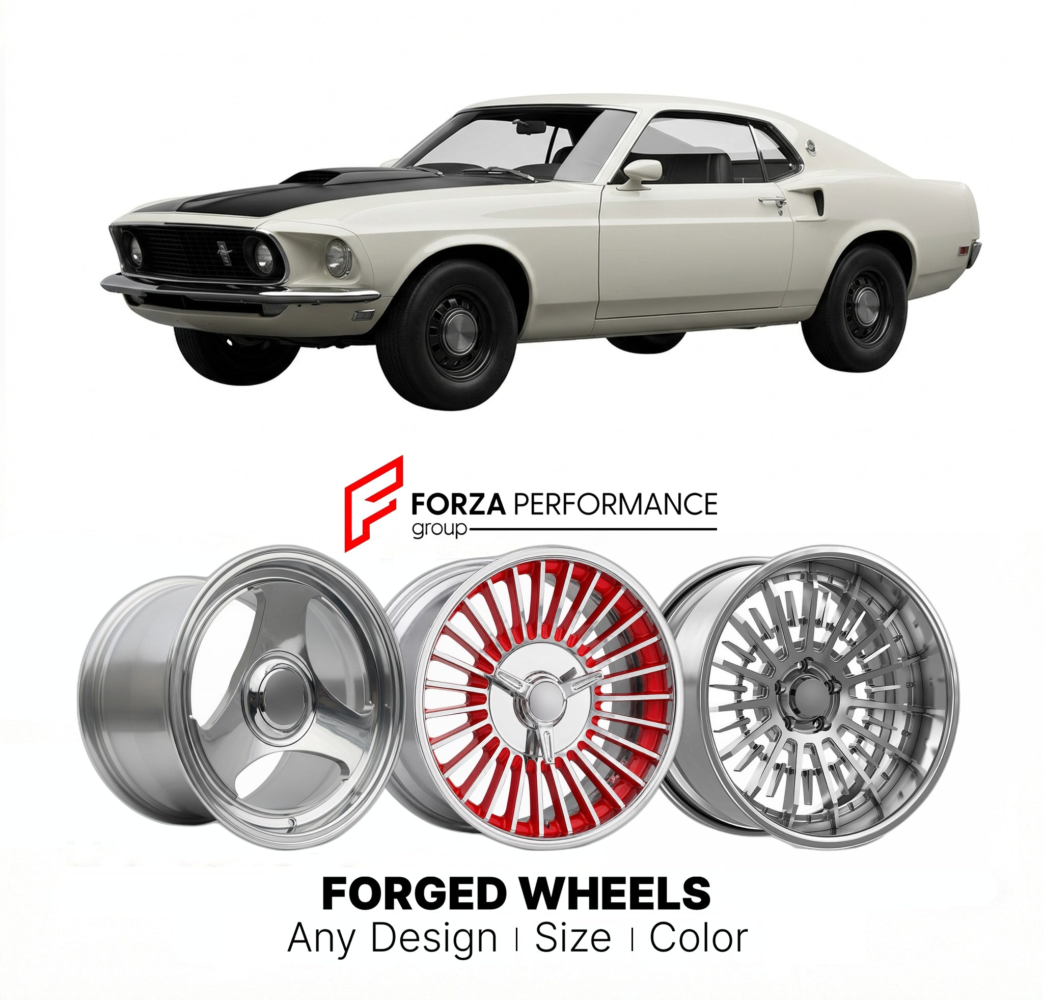 CUSTOM CLASSIC VINTAGE RESTOMOD RETRO OLD SCHOOL FORGED WHEELS RIMS for FORD MUSTANG MACH 1 428 1969 - 1970