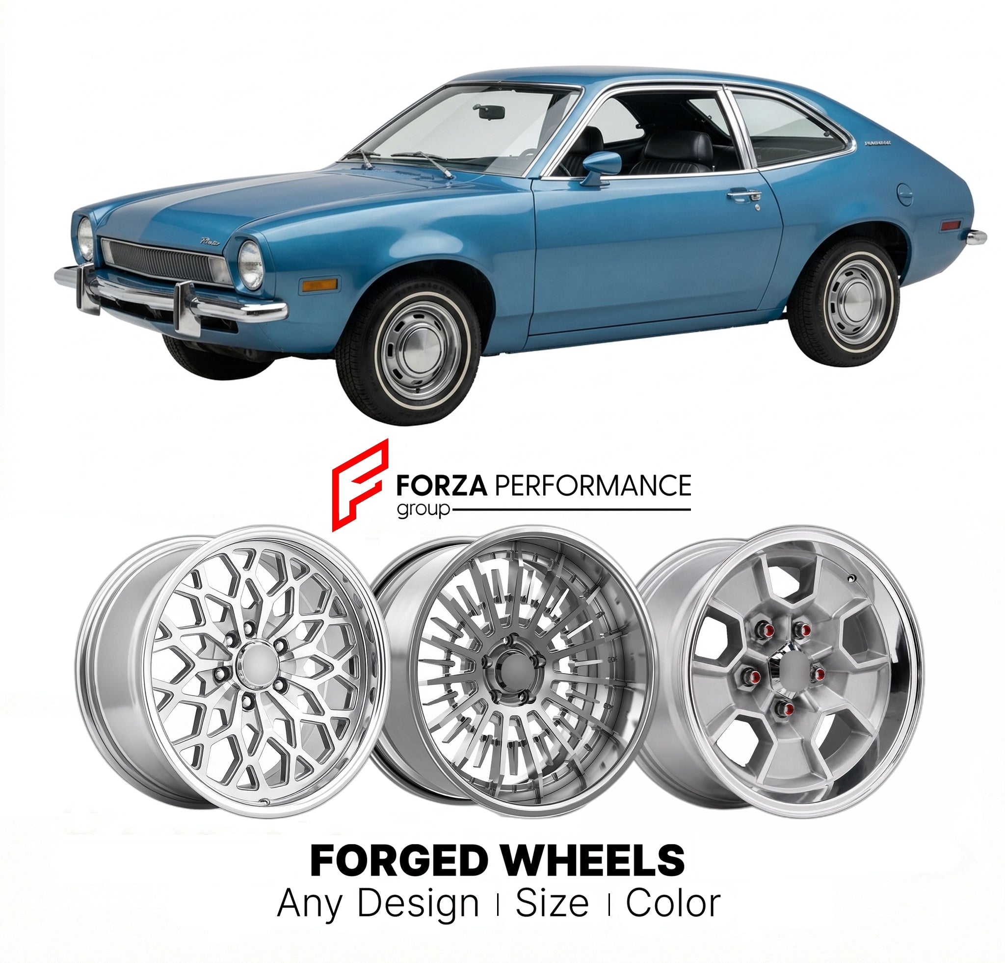 CUSTOM CLASSIC VINTAGE RESTOMOD RETRO OLD SCHOOL FORGED WHEELS RIMS for FORD PINTO RUNABOUT 1971 - 1980