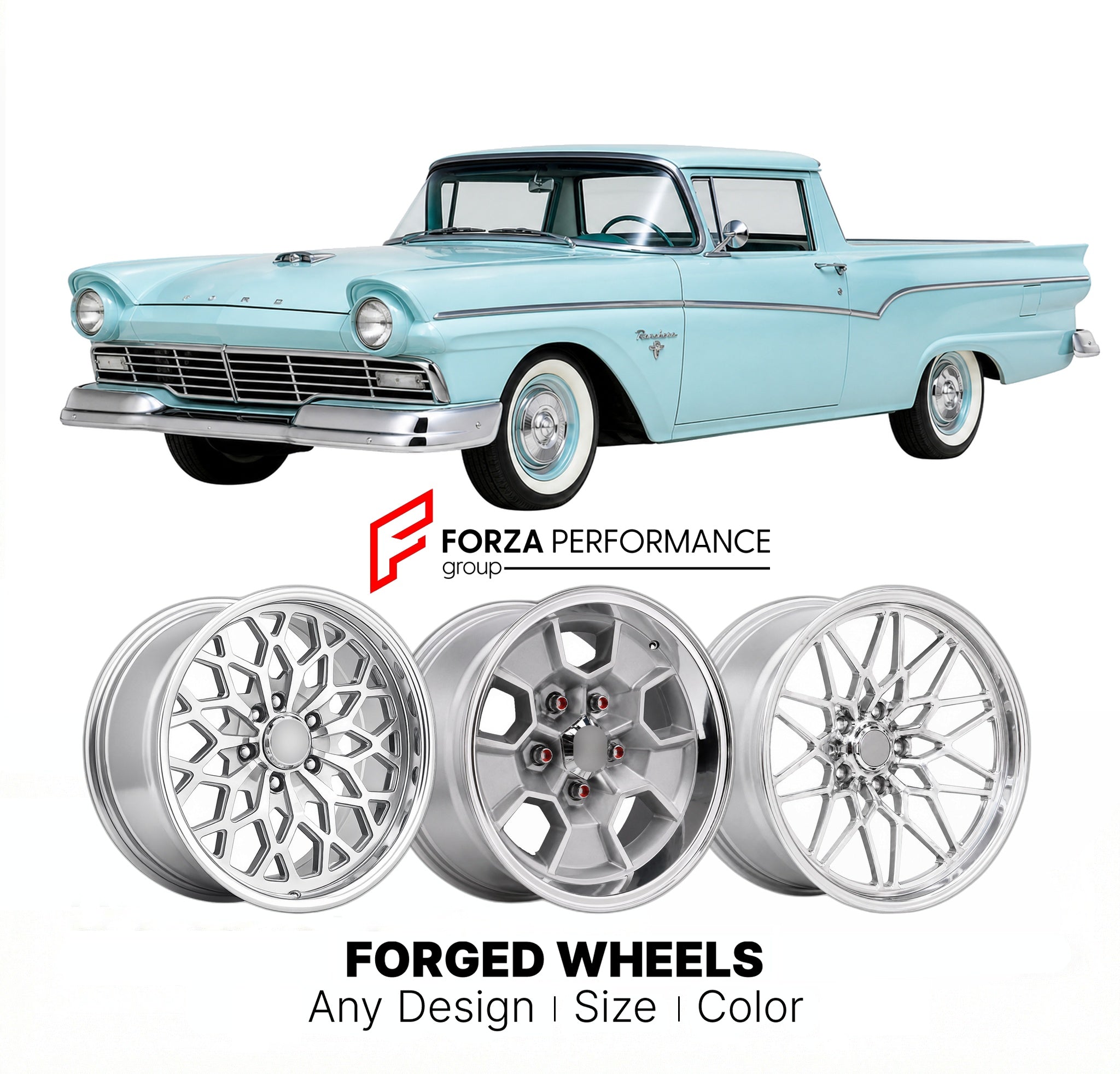CUSTOM CLASSIC VINTAGE RESTOMOD RETRO OLD SCHOOL FORGED WHEELS RIMS for FORD RANCHERO 1958 - 1979