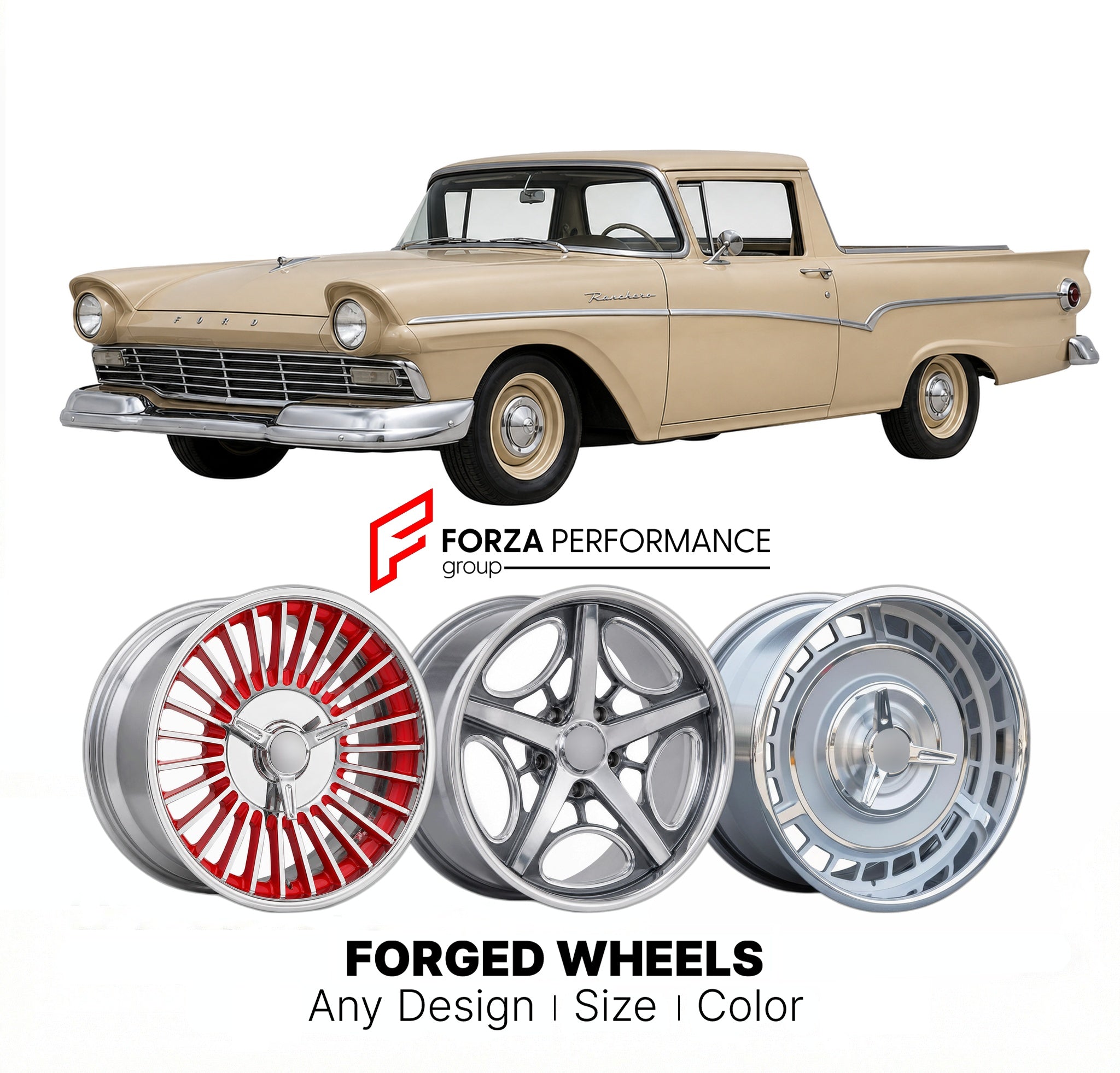 CUSTOM CLASSIC VINTAGE RESTOMOD RETRO OLD SCHOOL FORGED WHEELS RIMS for FORD RANCHERO 1959