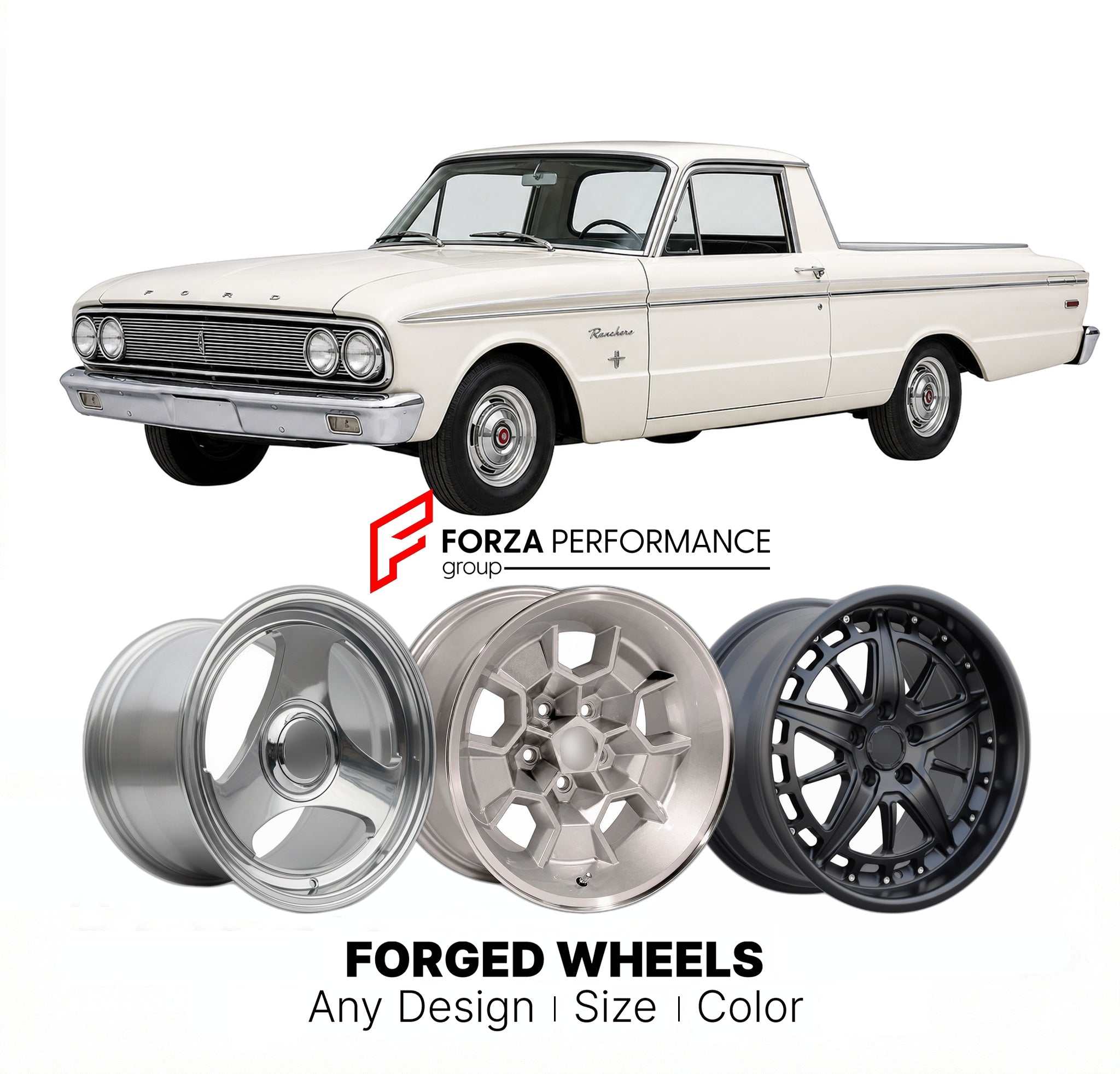 CUSTOM CLASSIC VINTAGE RESTOMOD RETRO OLD SCHOOL FORGED WHEELS RIMS for FORD RANCHERO 1960 - 1965