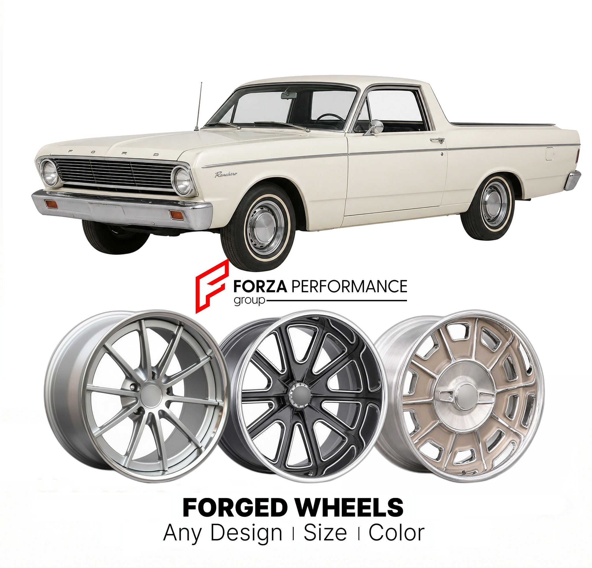 CUSTOM CLASSIC VINTAGE RESTOMOD RETRO OLD SCHOOL FORGED WHEELS RIMS for FORD RANCHERO 1966 - 1967