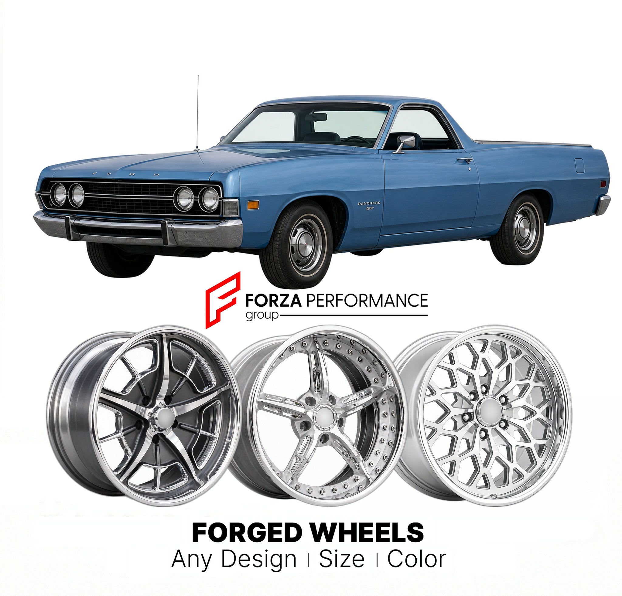 CUSTOM CLASSIC VINTAGE RESTOMOD RETRO OLD SCHOOL FORGED WHEELS RIMS for FORD RANCHERO 1970 - 1971
