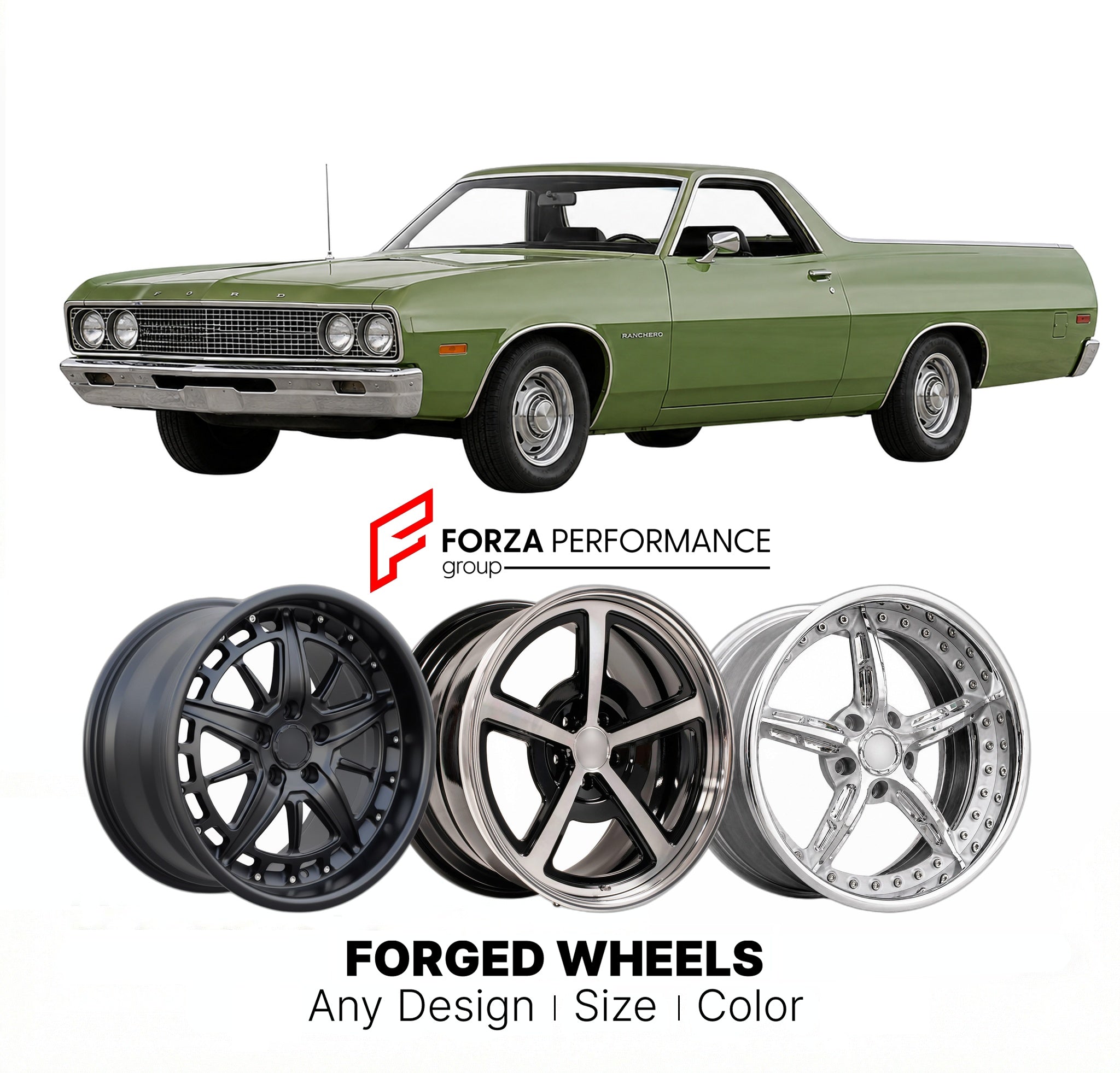 CUSTOM CLASSIC VINTAGE RESTOMOD RETRO OLD SCHOOL FORGED WHEELS RIMS for FORD RANCHERO 1972 - 1976
