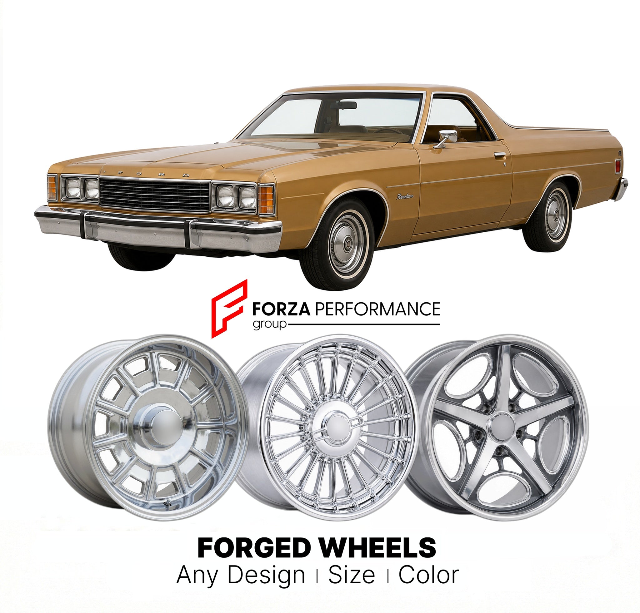 CUSTOM CLASSIC VINTAGE RESTOMOD RETRO OLD SCHOOL FORGED WHEELS RIMS for FORD RANCHERO 1977 - 1979